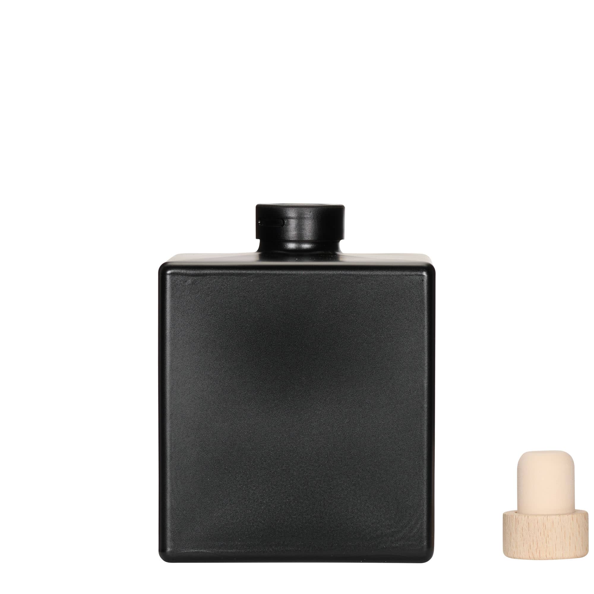 Glazen fles 'Cube', 500 ml, vierkant, zwart, monding: kurk