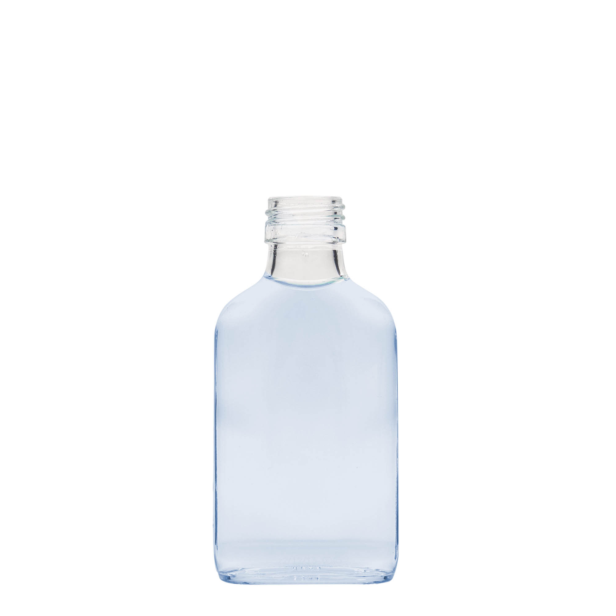 Zakflacon, 100 ml, rechthoekig, glas, monding: PP 28 Zakflacon, 100 ml, rechthoekig, glas, monding: PP 28