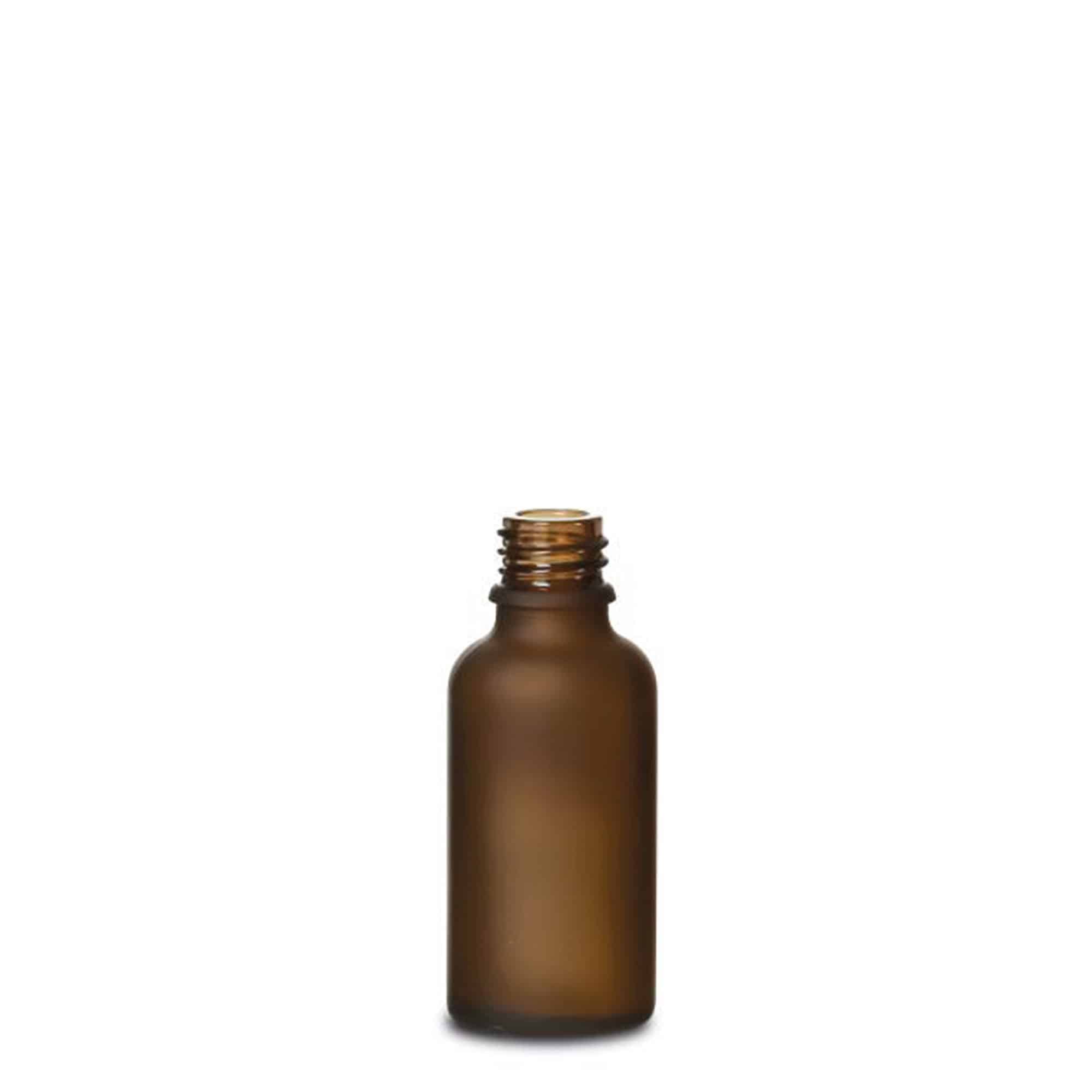Flacon médical 30ml, verre, brun givré, goulot : DIN 18 Flacon médical 30ml, verre, brun givré, goulot : DIN 18