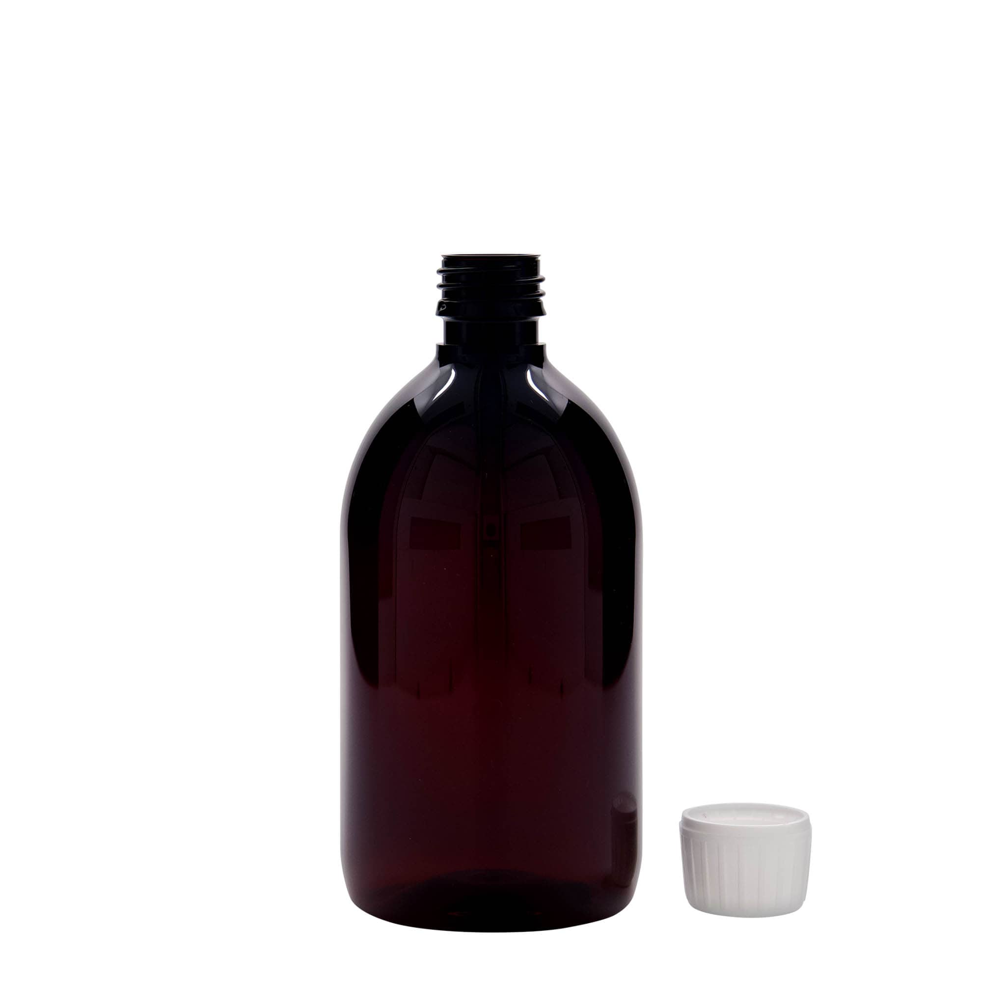 Flacon pharmaceutique en PET 500 ml, marron, plastique, bouchage: PP 28