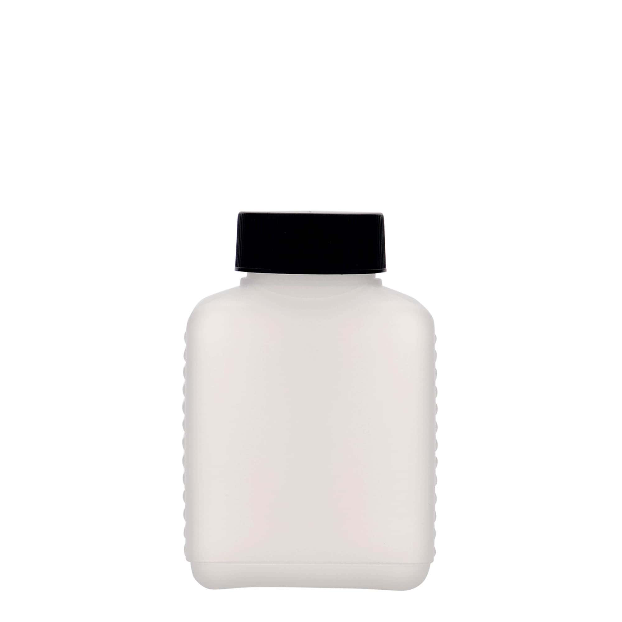 Bouteille à col large 250 ml, rectangulaire, plastique PEHD, nature, bouchage: DIN 40 EPE