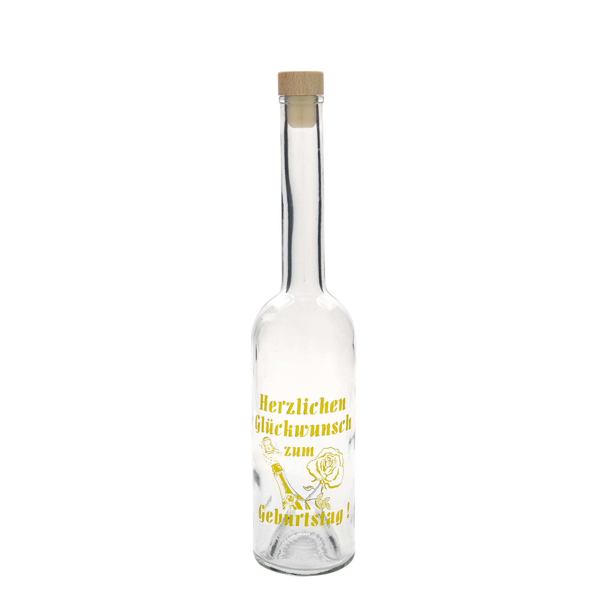 Glazen fles Maximo bedrukt 'Carnaval', 500 ml, monding: kurk Glazen fles Maximo bedrukt 'Carnaval', 500 ml, monding: kurk