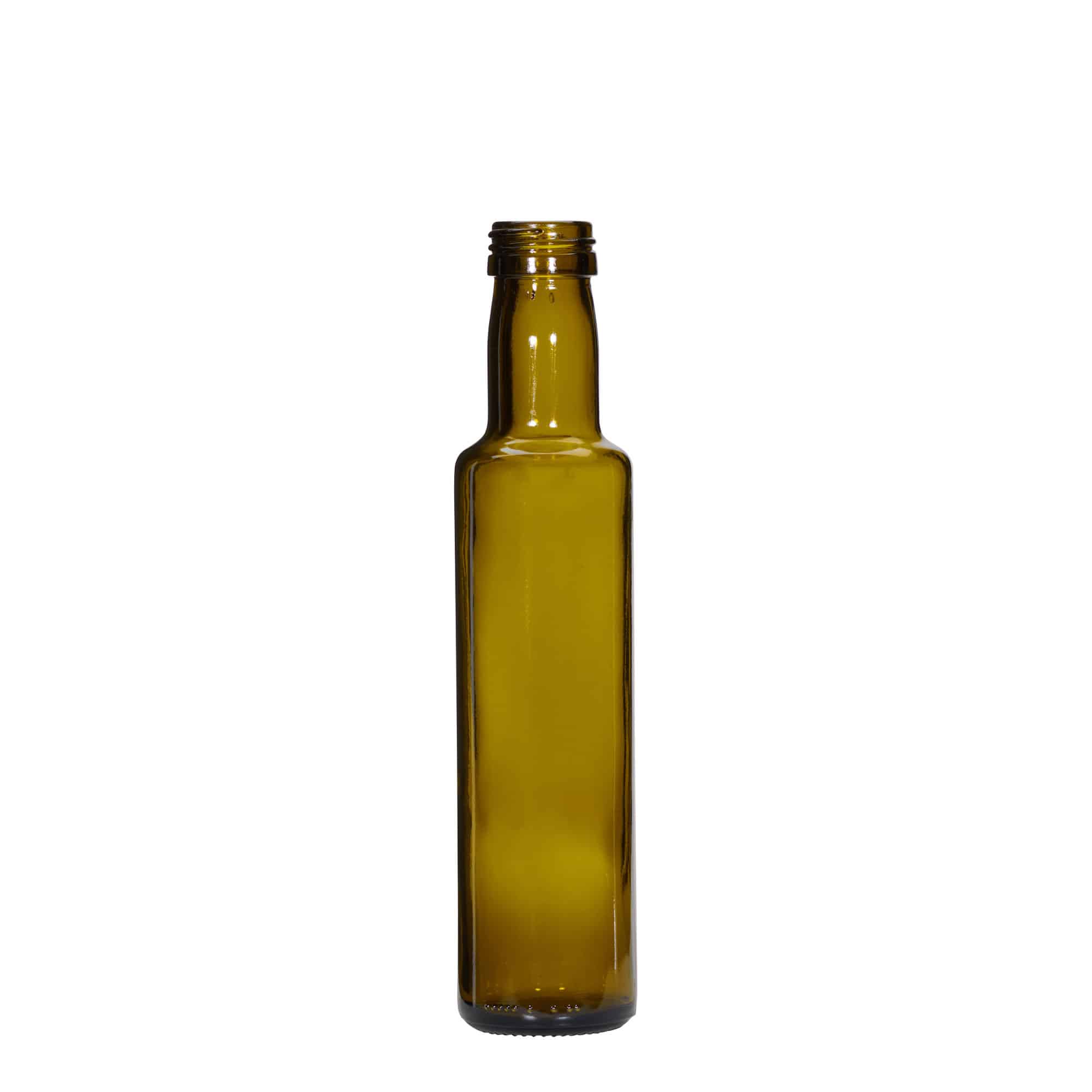 Glazen fles 'Dorica', 250 ml, antiekgroen, monding: PP 31,5 Glazen fles 'Dorica', 250 ml, antiekgroen, monding: PP 31,5