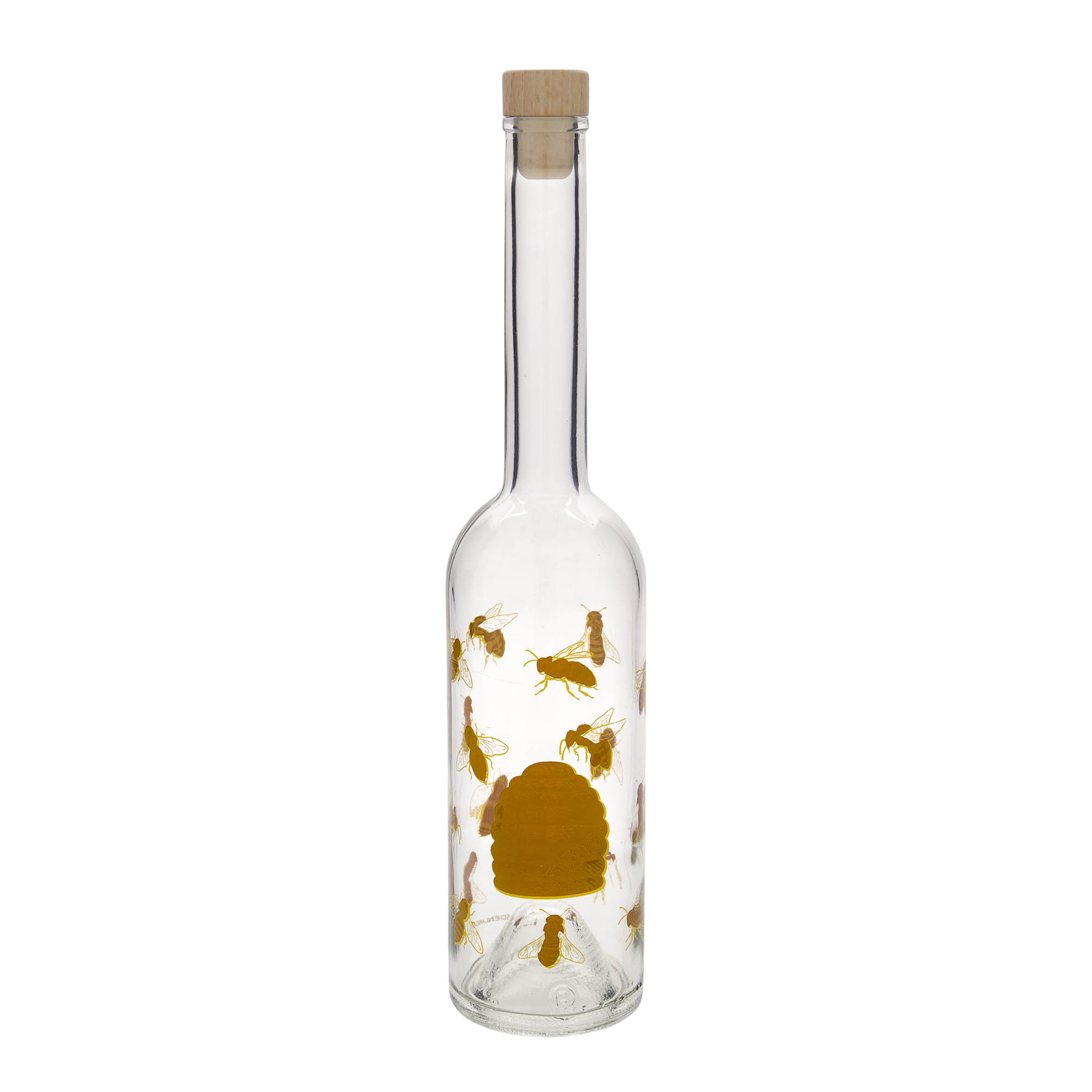 Glazen fles 'Opera', 500 ml, motief: Bijen, monding: kurk Glazen fles 'Opera', 500 ml, motief: Bijen, monding: kurk