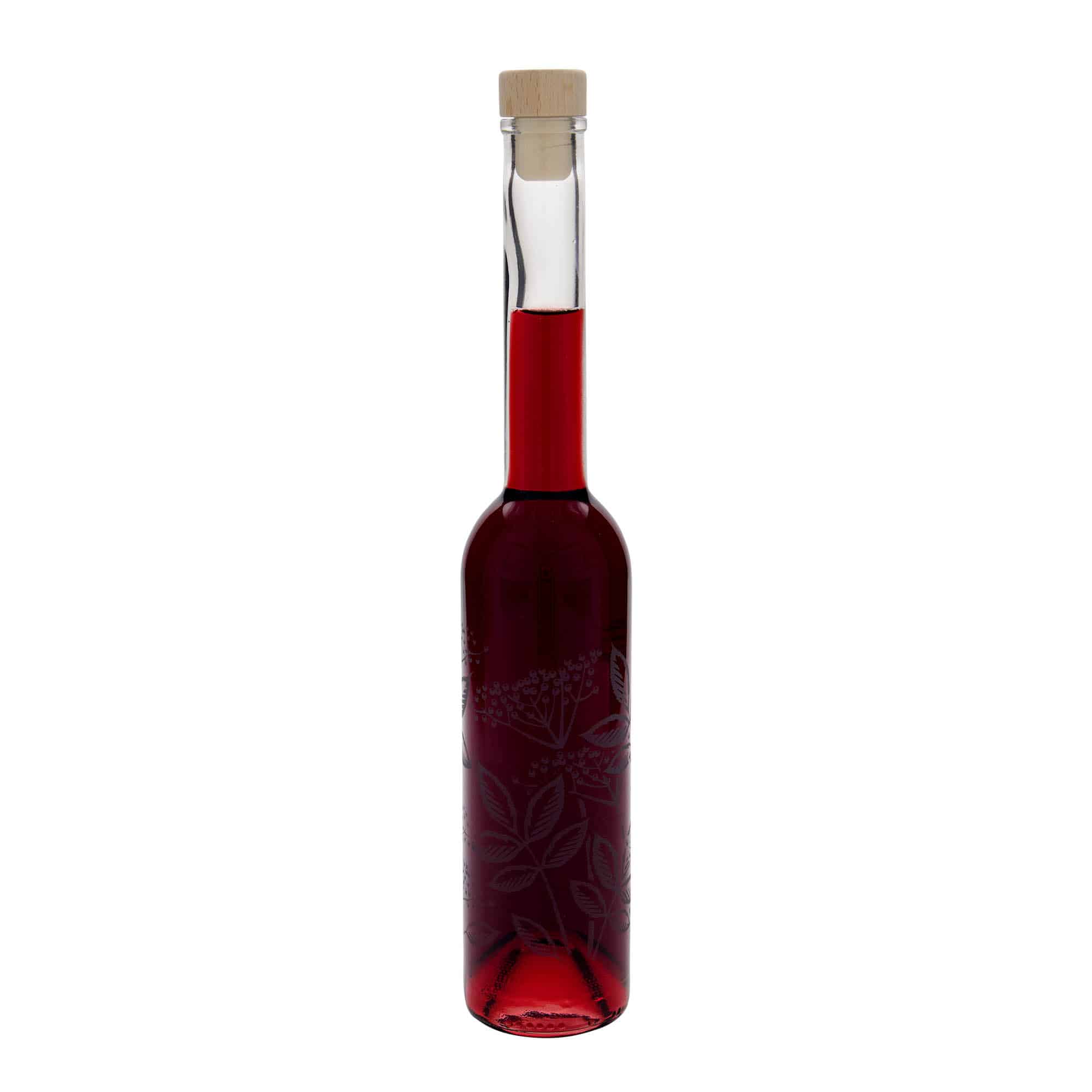 Glazen fles 'Opera', 350 ml, motief: Vlierbessen, monding: kurk