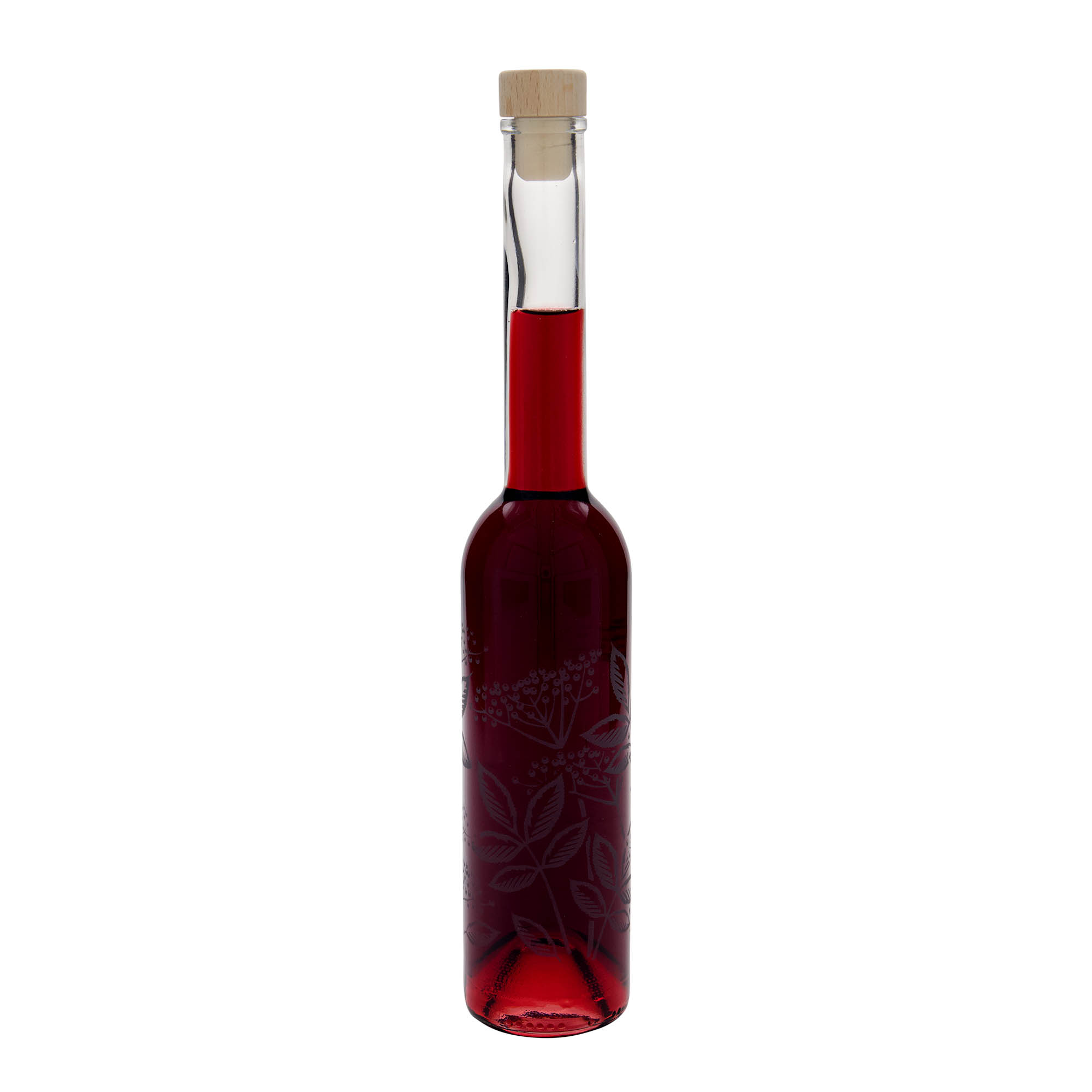 Glazen fles 'Opera', 350 ml, motief: Vlierbessen, monding: kurk
