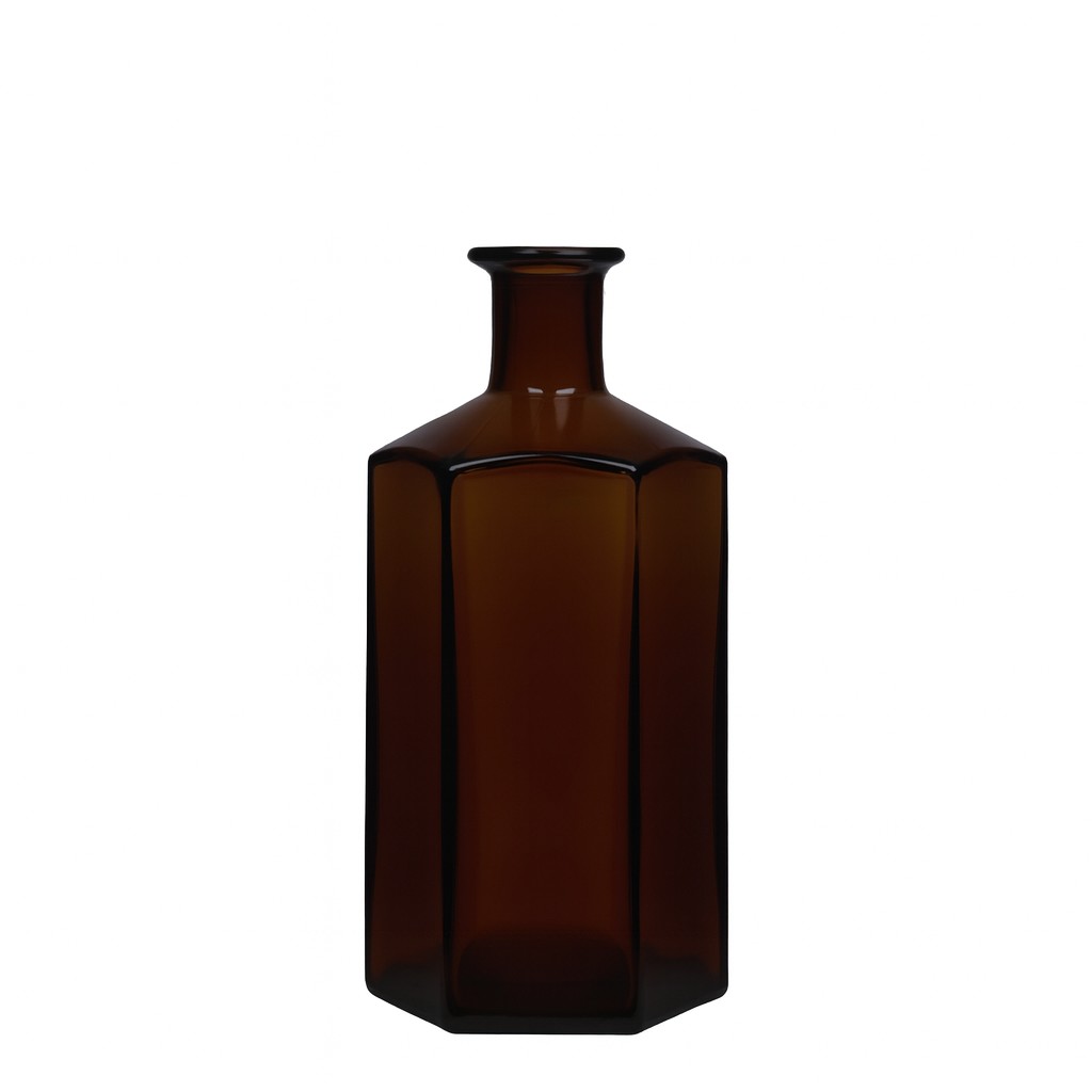 Glazen fles Apotheker 'Jimmy', 500 ml, zeshoekig, bruin, monding: kurk