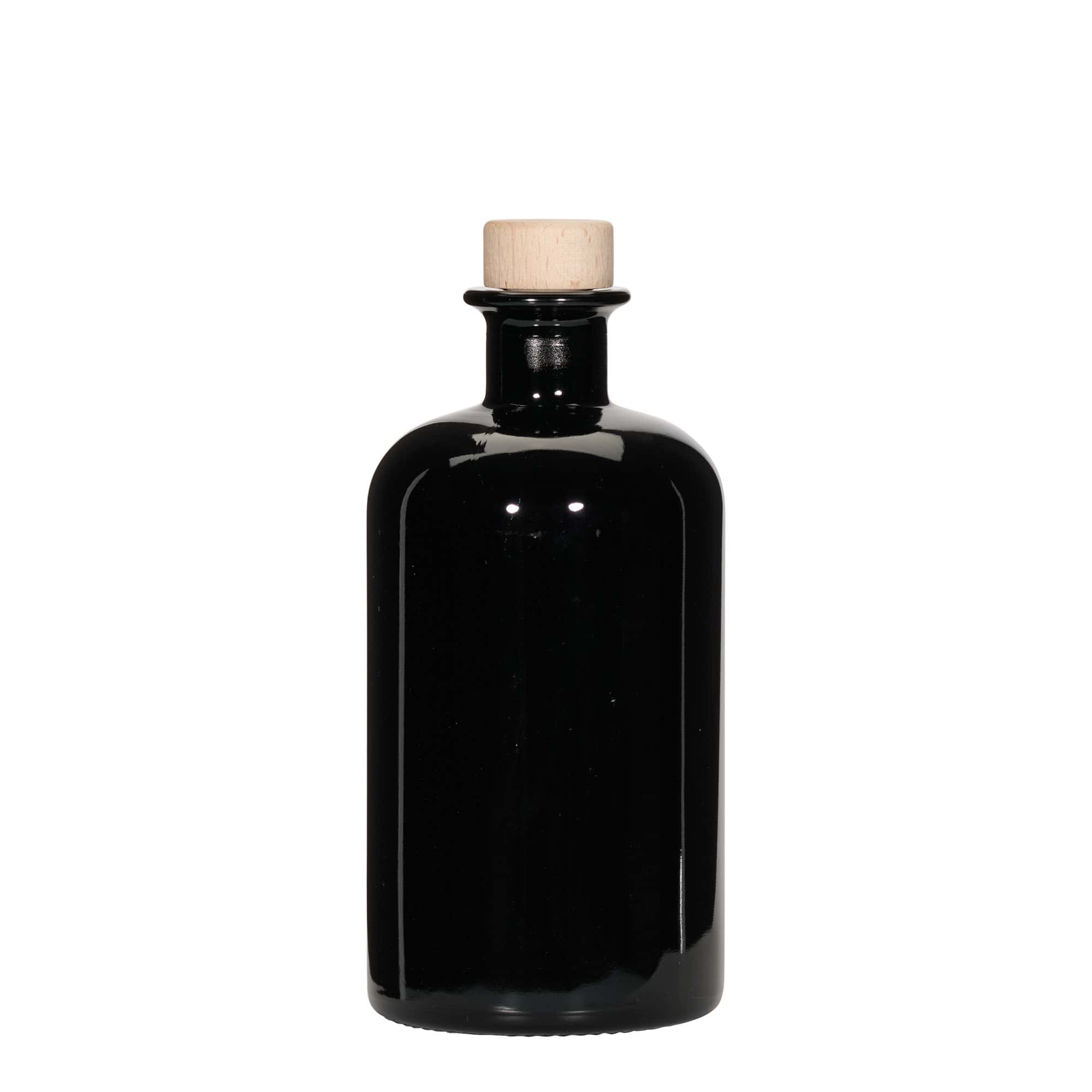 Glazen fles Apotheker, 500 ml, zwart, monding: kurk
