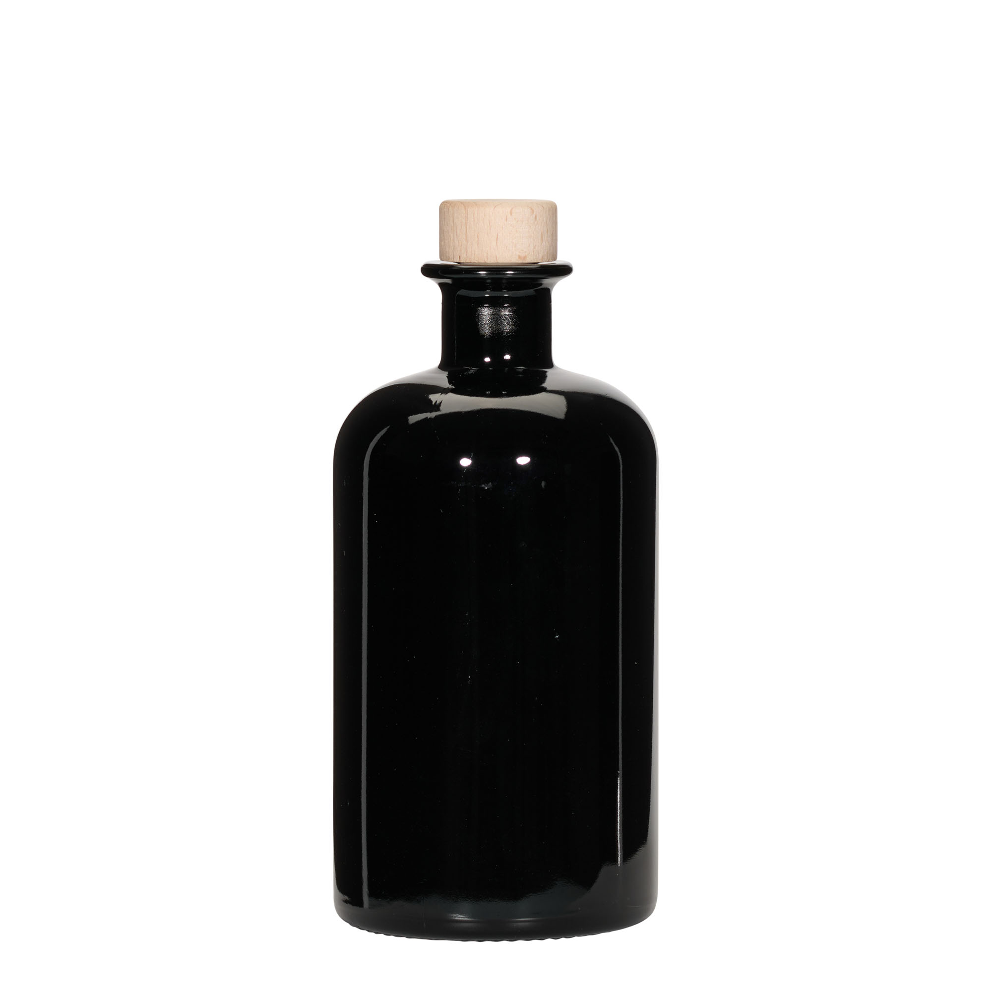 Glazen fles Apotheker, 500 ml, zwart, monding: kurk