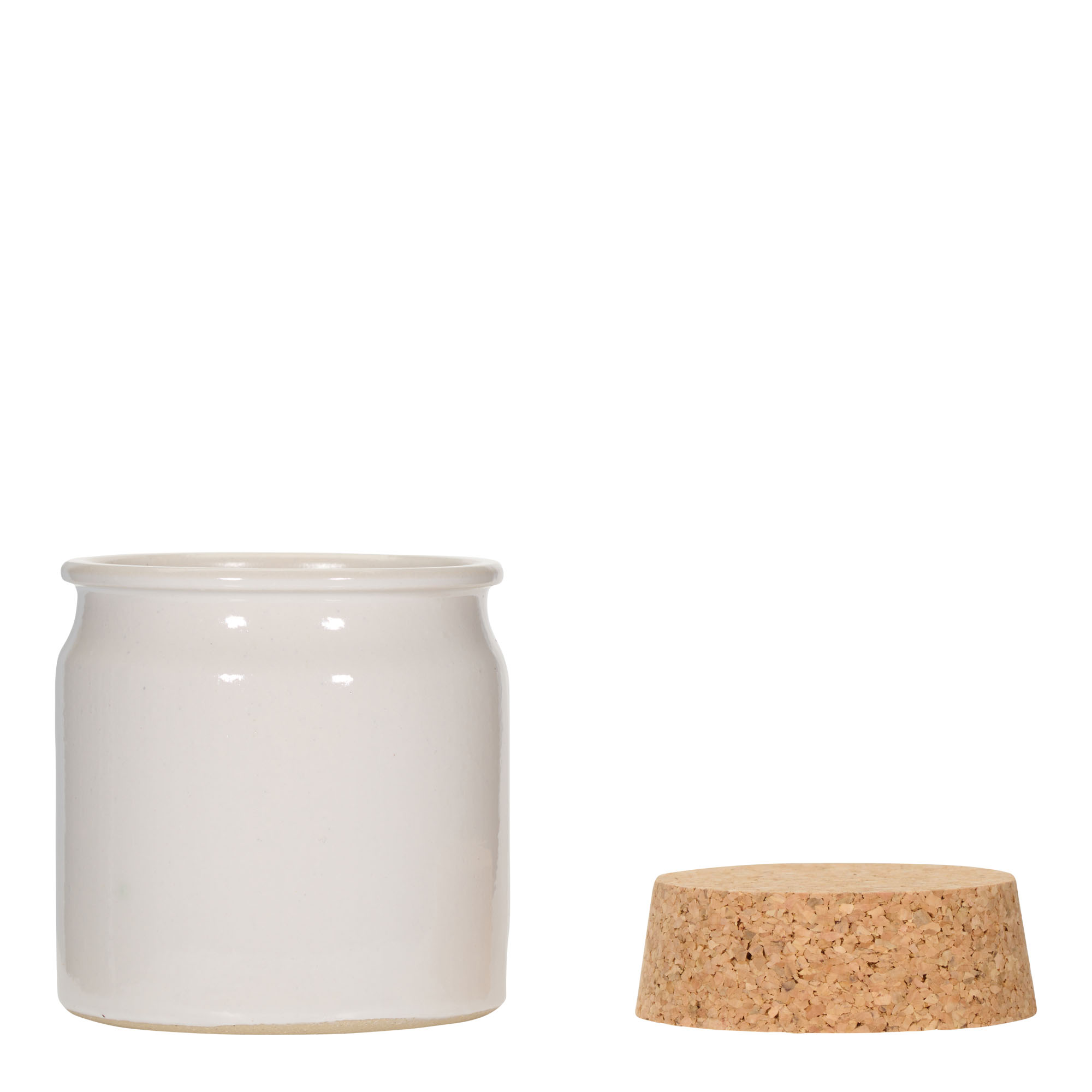 Steengoed pot, 160 ml, keramiek, wit, monding: kurk Steengoed pot, 160 ml, keramiek, wit, monding: kurk