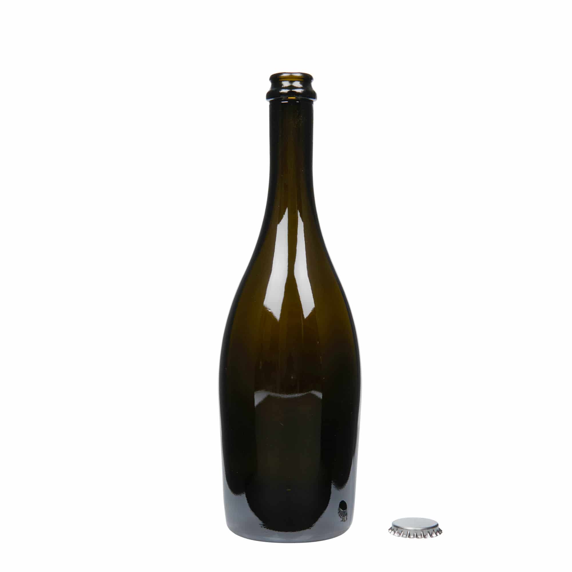 Champagnefles 'Carmen', 750 ml, glas, antiekgroen, monding: kroonkurk