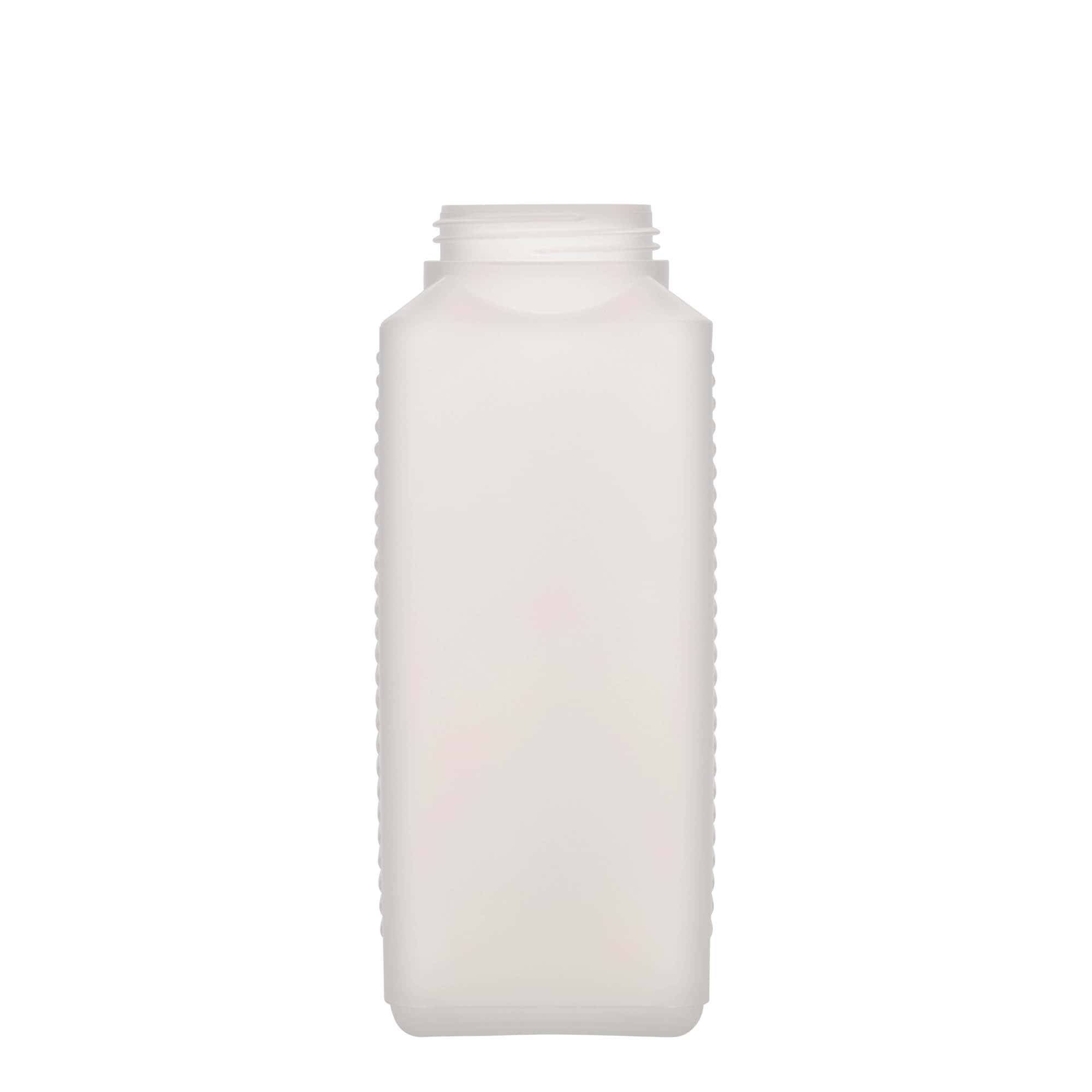 Fles met brede hals, 1000 ml, rechthoekig, HDPE-kunststof, naturel, monding: DIN 60 EPE