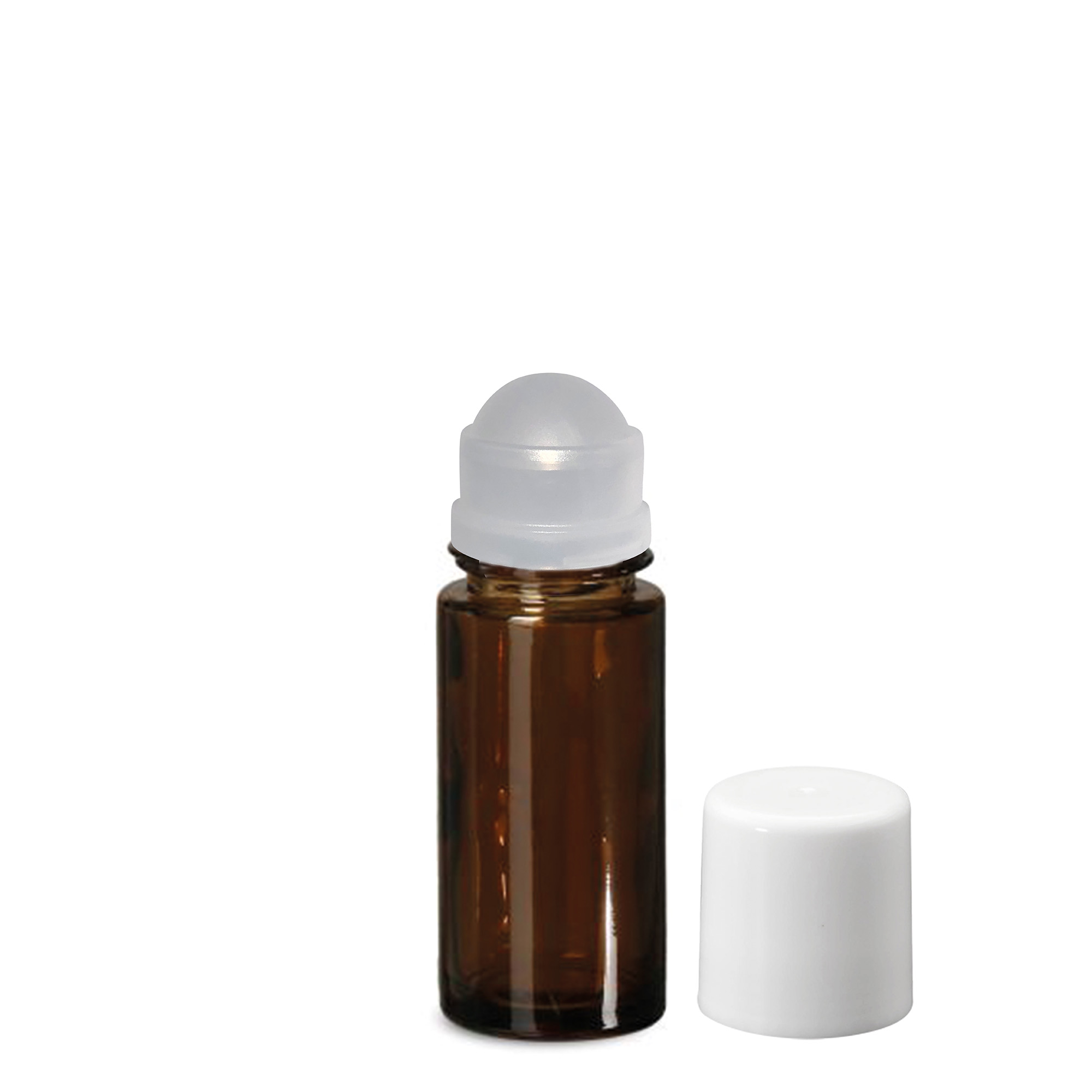 50 ml roll-on fles, glas, bruin, opening: schroefdop
