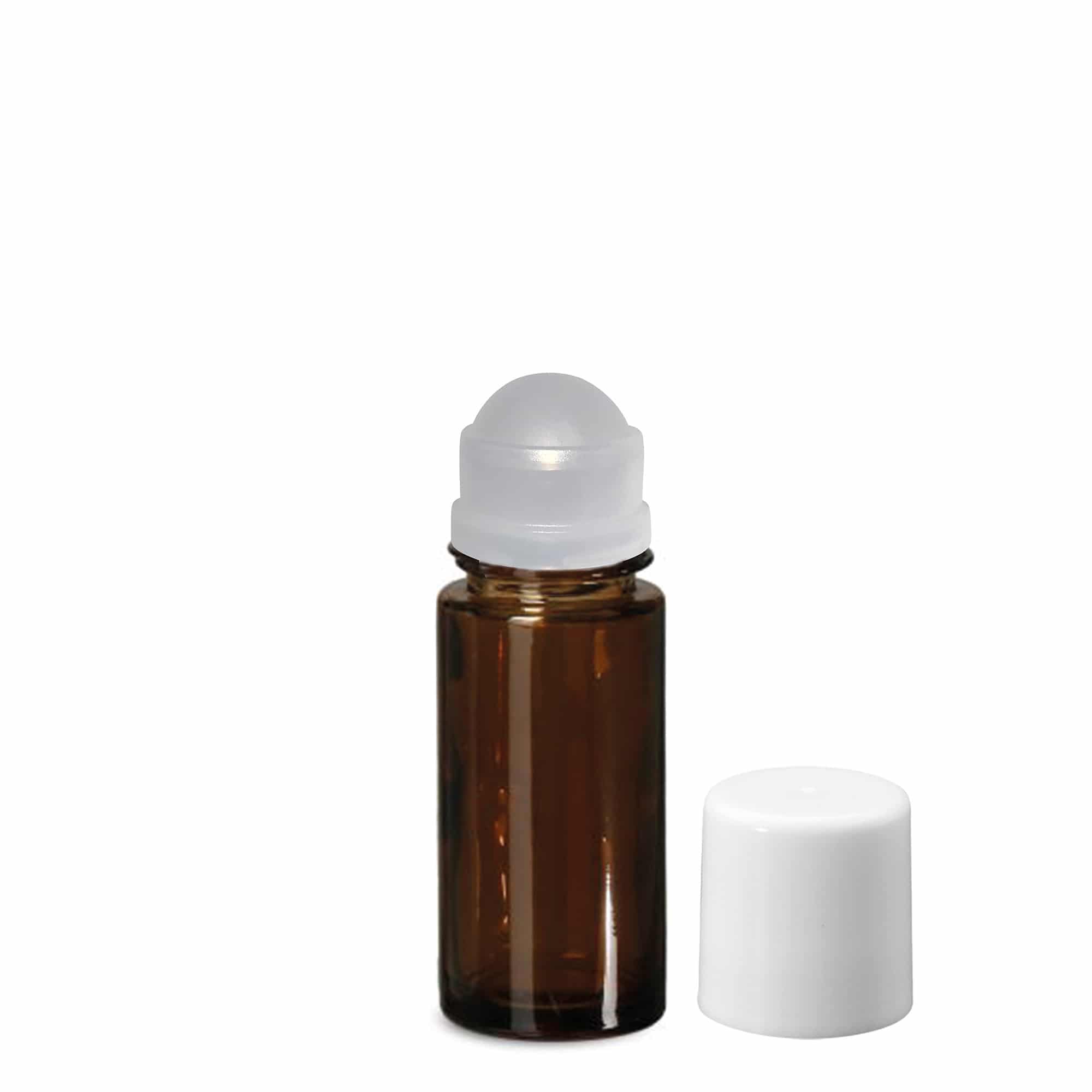 50 ml roll-on fles, glas, bruin, opening: schroefdop