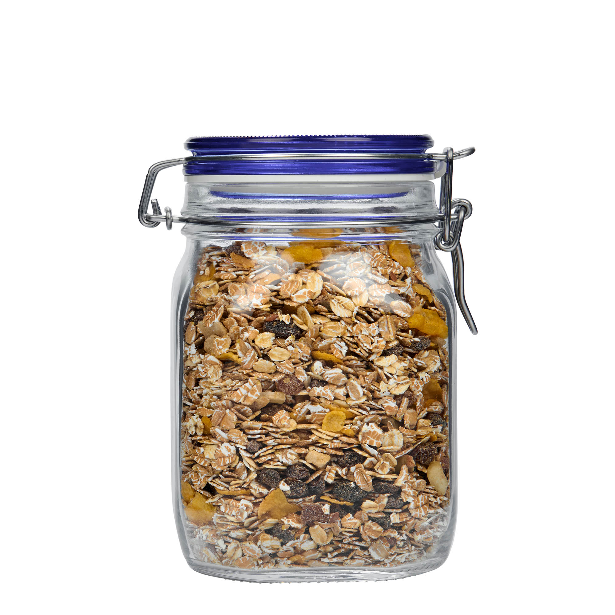 Pot met beugelsluiting 'Fido' Blue Top, 1000 ml, vierkant, monding: beugelsluiting