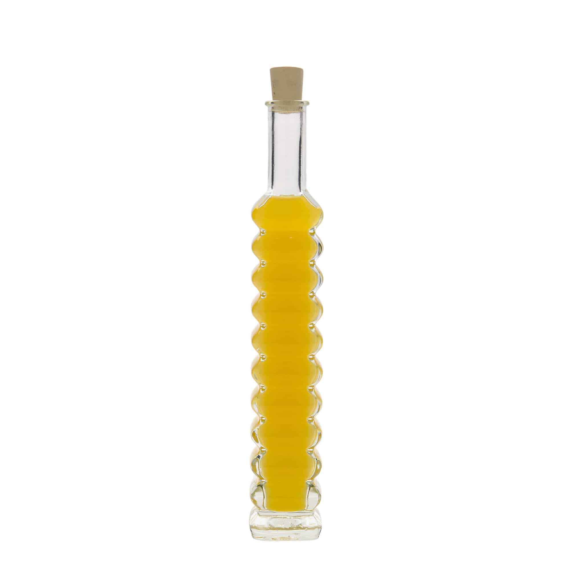 Glazen fles 'Roma', 100 ml, vierkant, monding: kurk