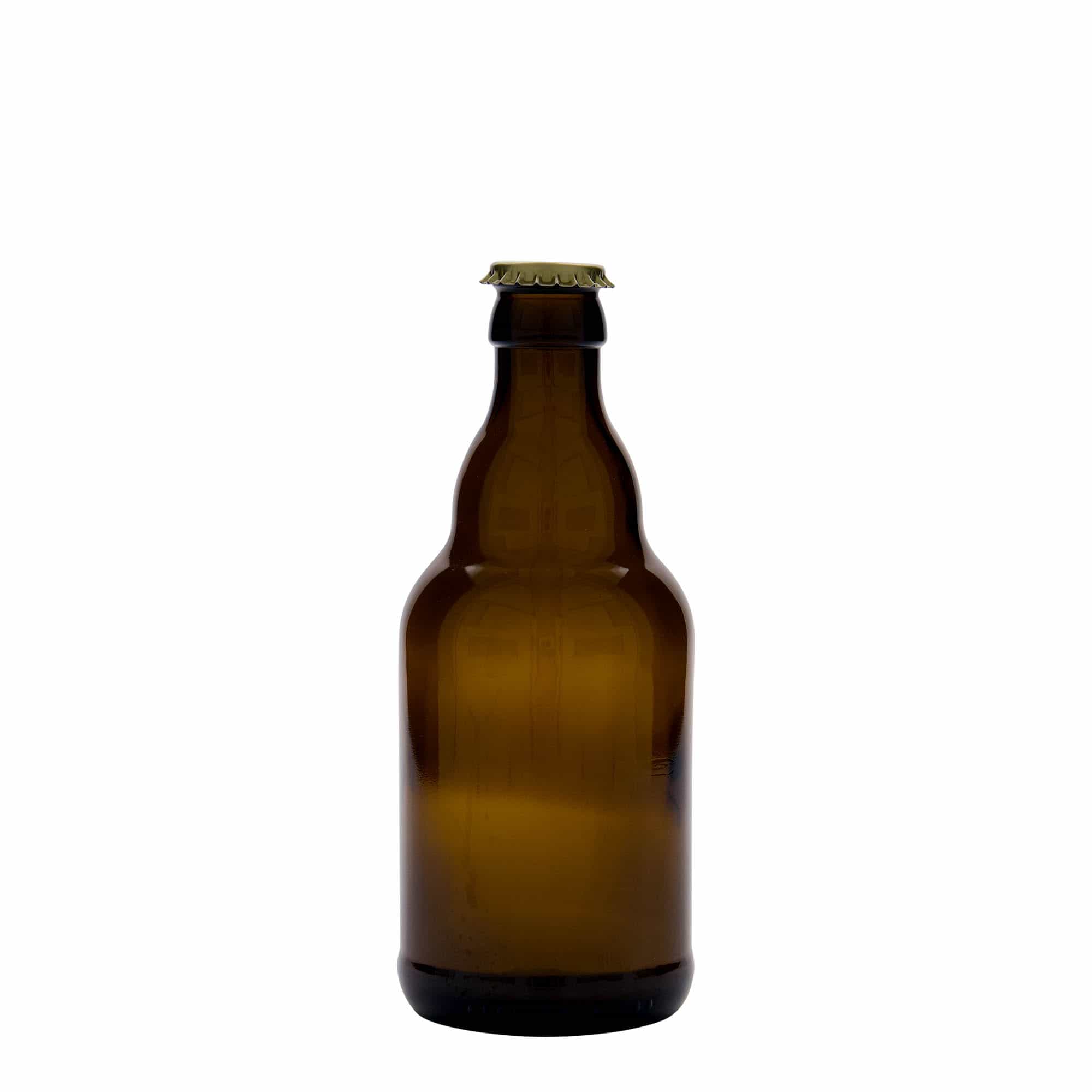 Bierflesje 'Steinie', 330 ml, glas, bruin, monding: kroonkurk