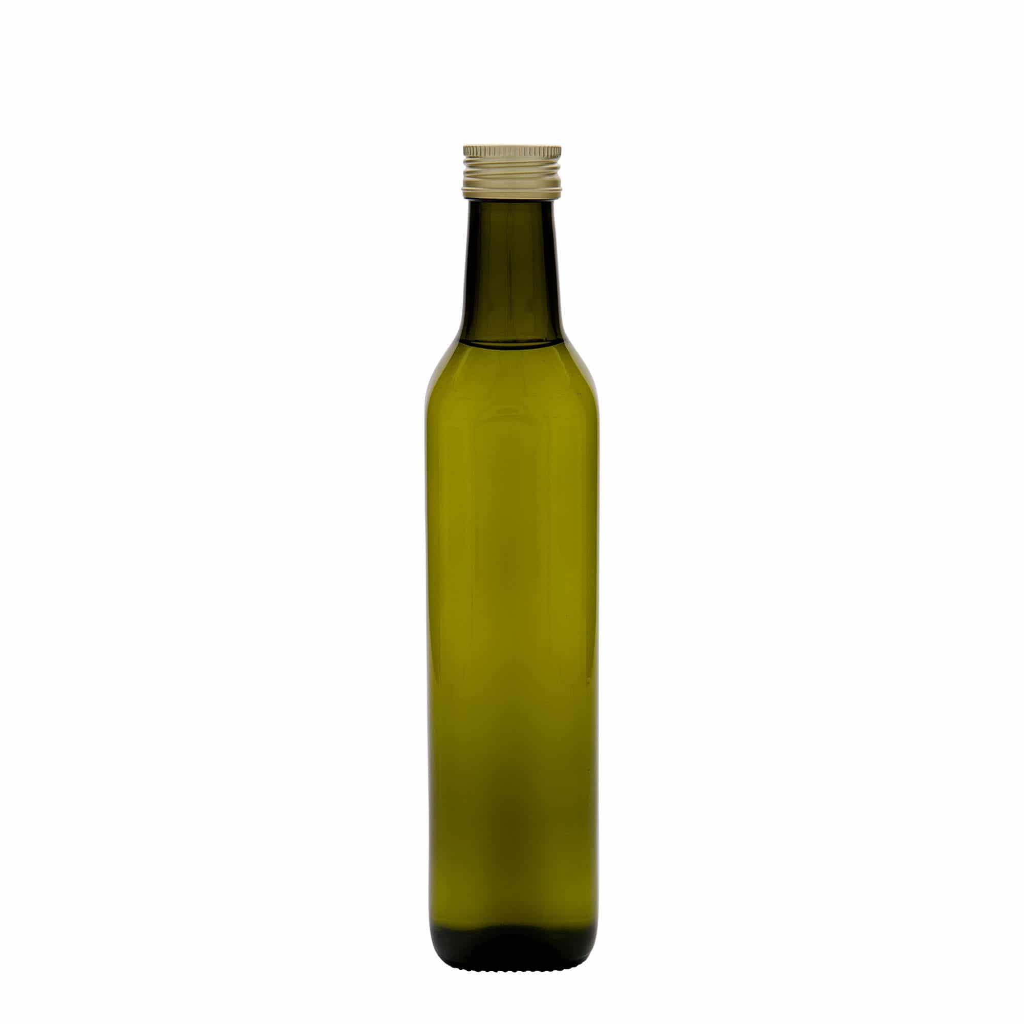 Glazen fles 'Marasca', 500 ml, vierkant, antiekgroen, monding: PP 31,5
