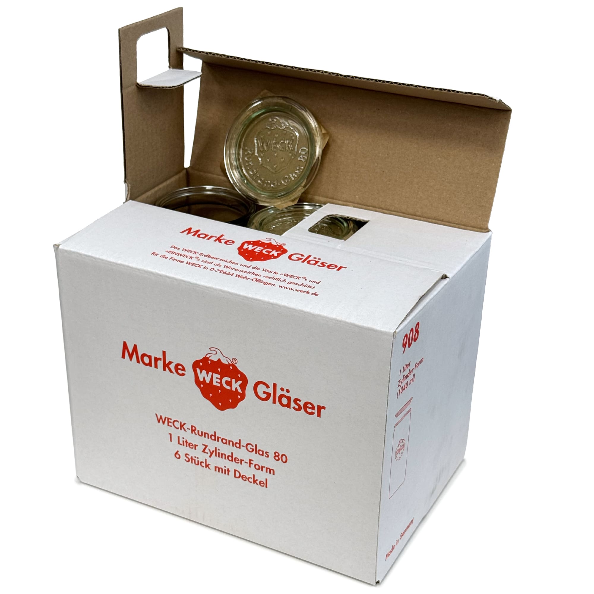 6x 1040 ml WECK-cilinderglas met glazen deksel RR 80
