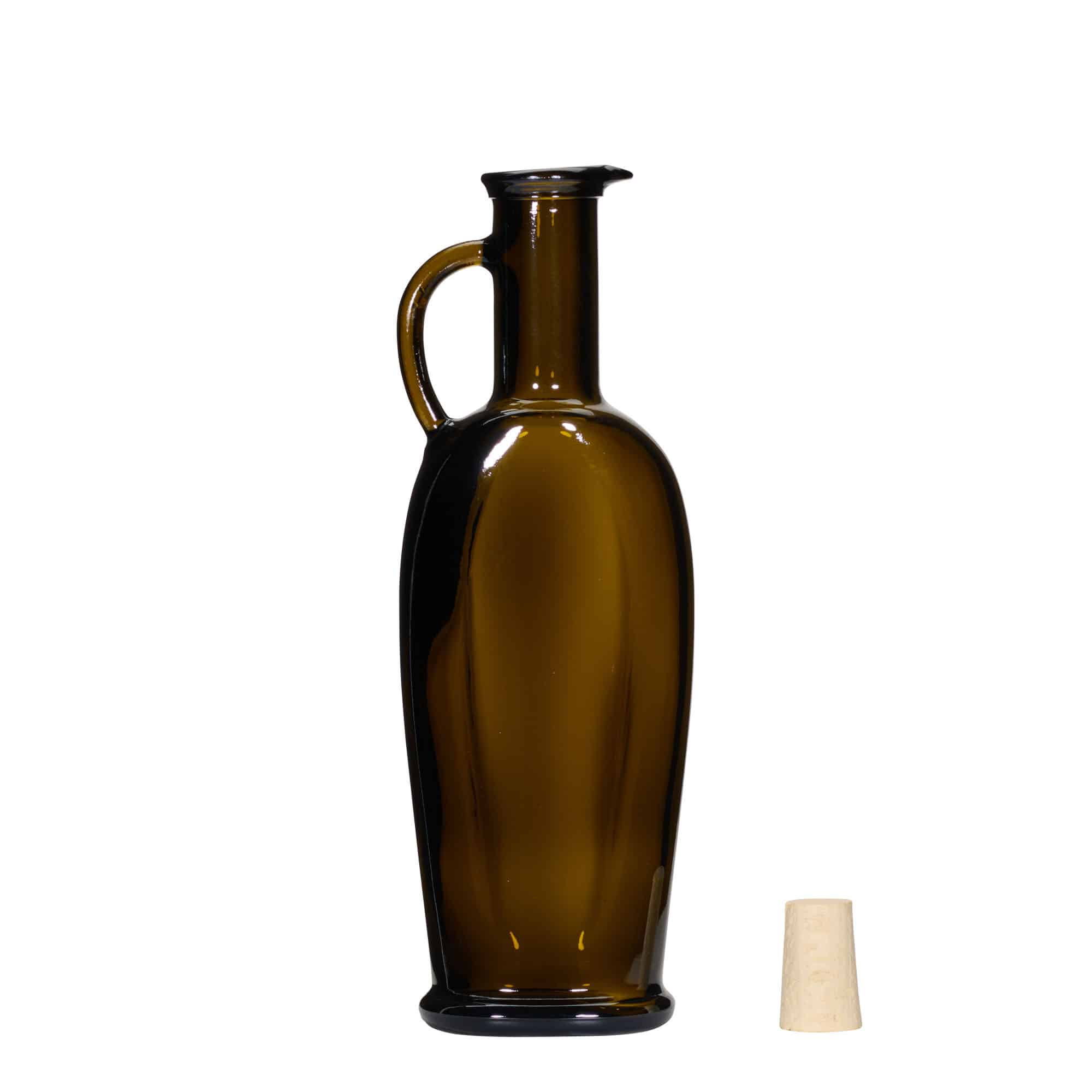 Glazen fles 'Eleganta', 250 ml, ovaal, antiekgroen, monding: kurk