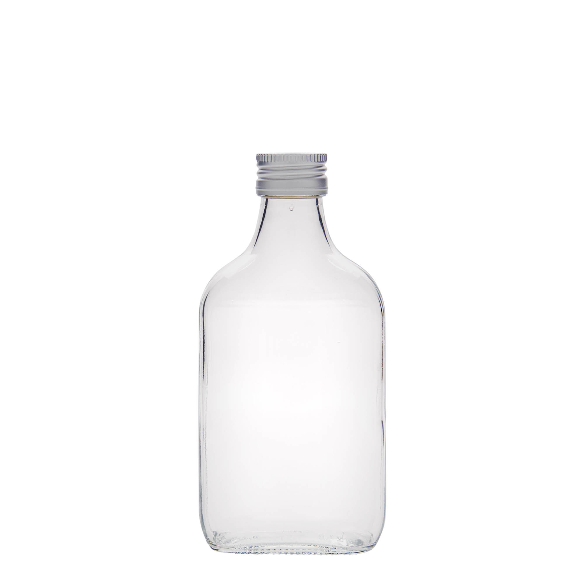 Flasque 200 ml, rectangulaire, verre, bouchage: PP 28 Flasque 200 ml, rectangulaire, verre, bouchage: PP 28