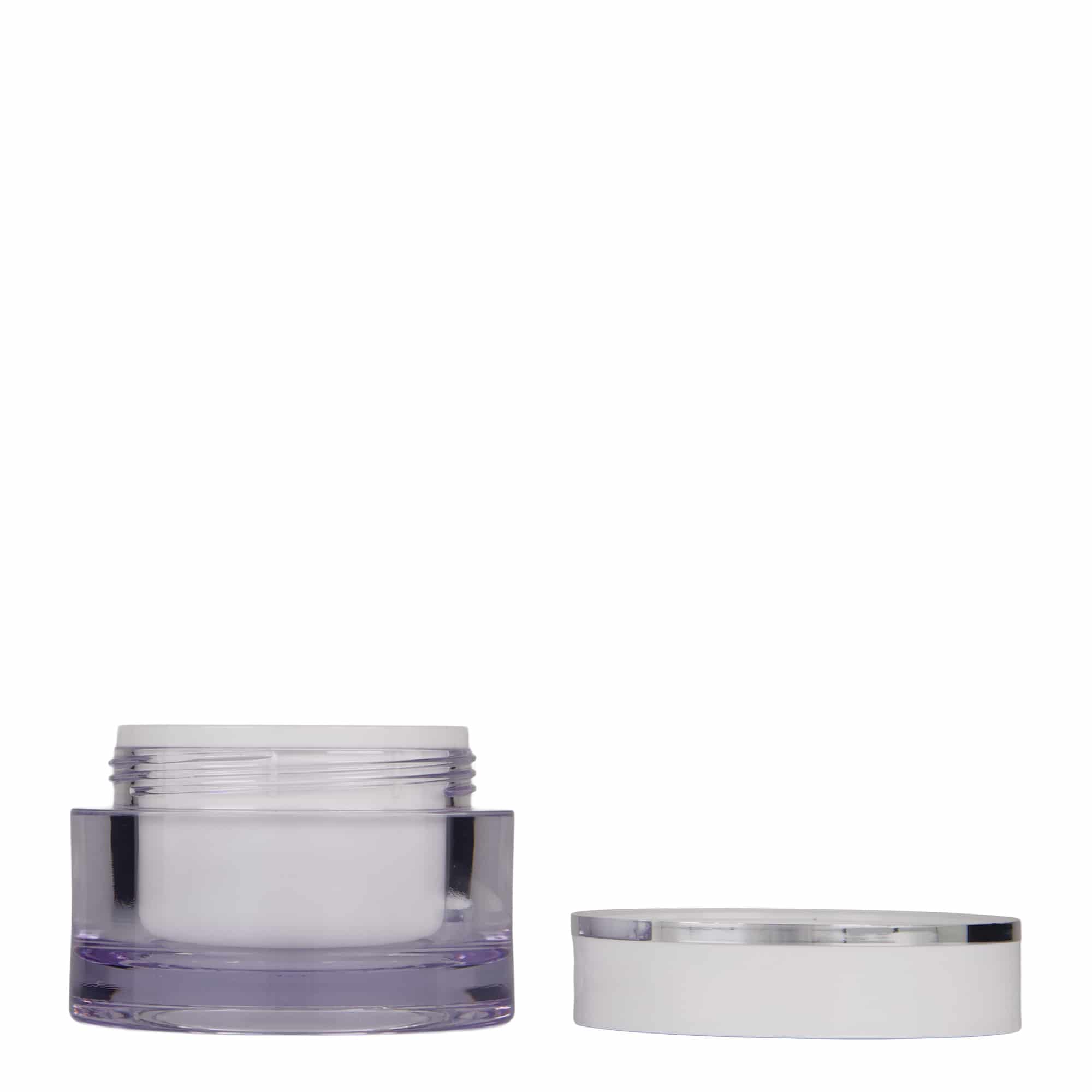 Pot 50 ml , plastique SAN, blanc, bouchage: Bougage à vis
