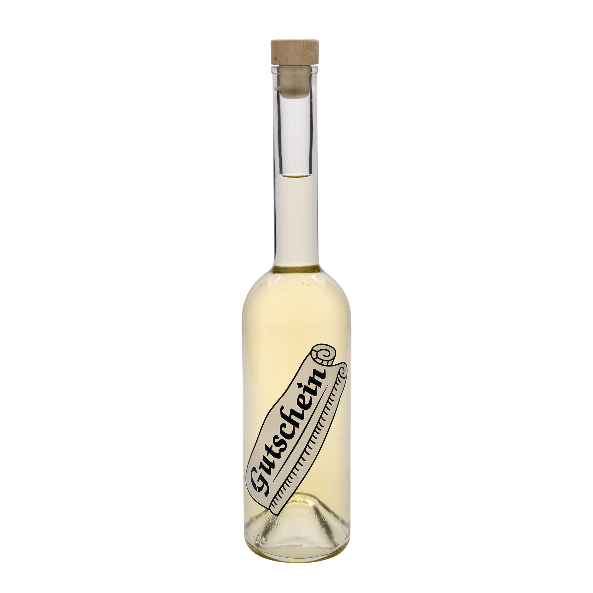 Glazen fles 'Opera', 500 ml, motief: Waardebon, monding: kurk Glazen fles 'Opera', 500 ml, motief: Waardebon, monding: kurk