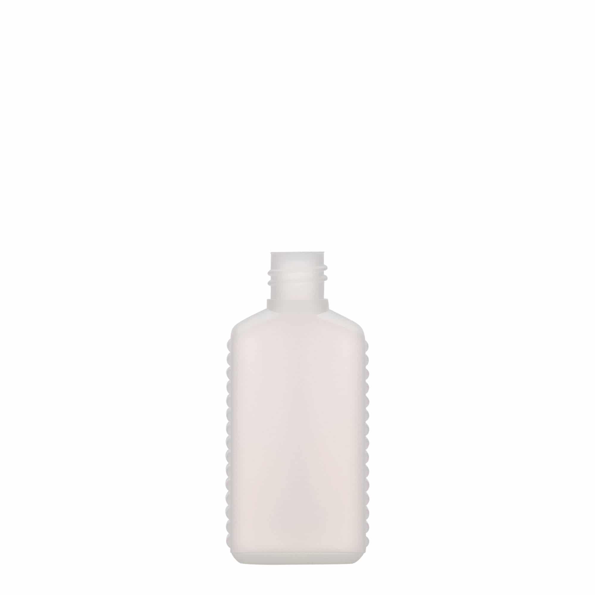 Canisterfles smalle hals, 50 ml, rechthoekig, HDPE-kunststof, naturel, monding: DIN 18