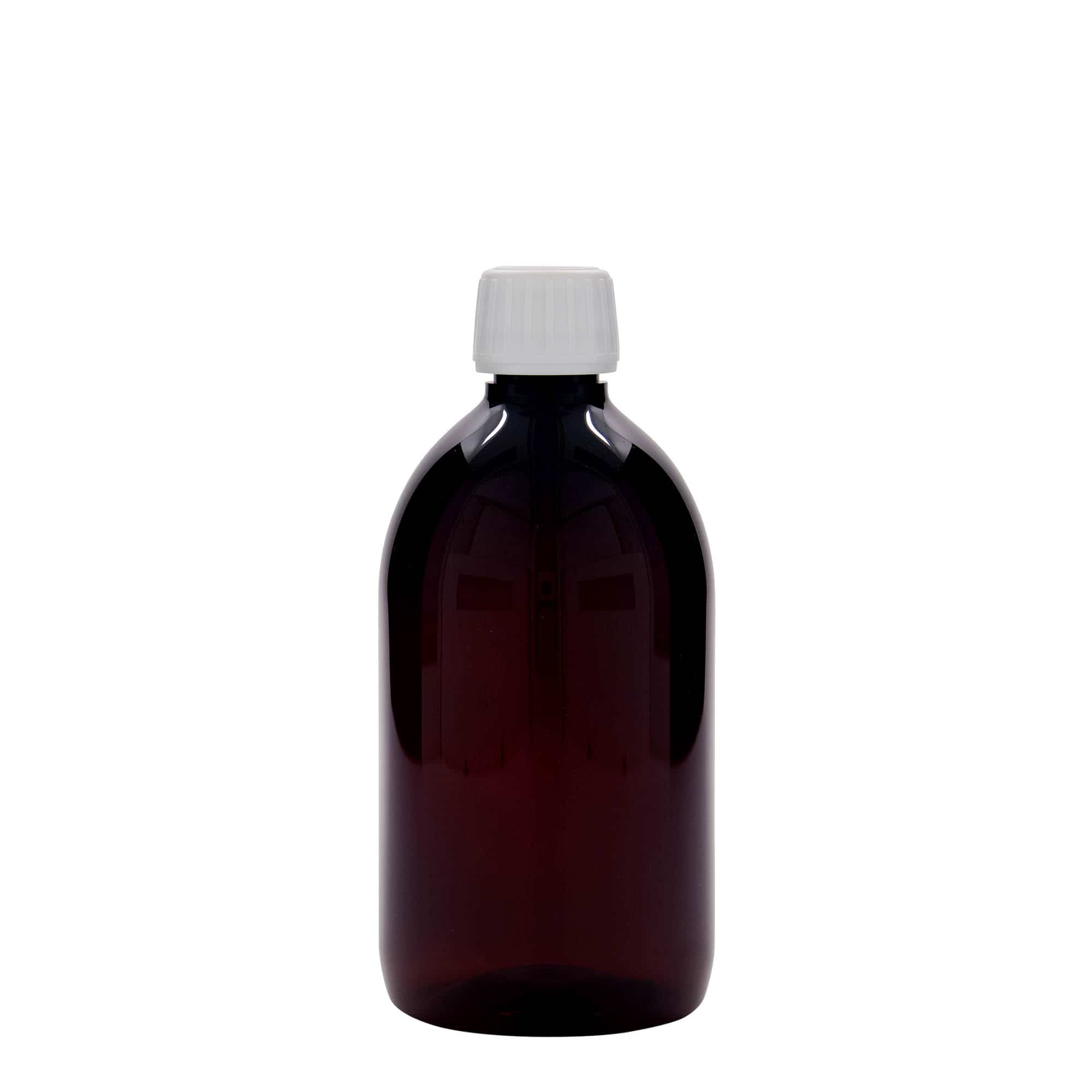 Pet-medicijnfles, 500 ml, bruin, kunststof, monding: PP 28