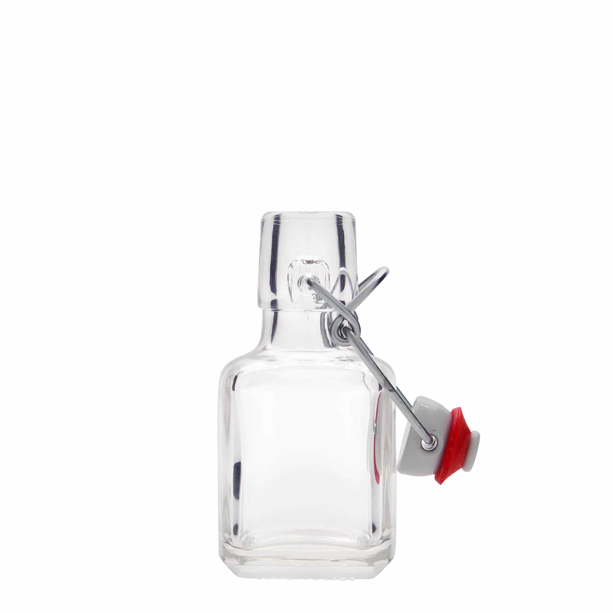 Glazen fles 'Kubica', 100 ml, vierkant, monding: beugelsluiting Glazen fles 'Kubica', 100 ml, vierkant, monding: beugelsluiting