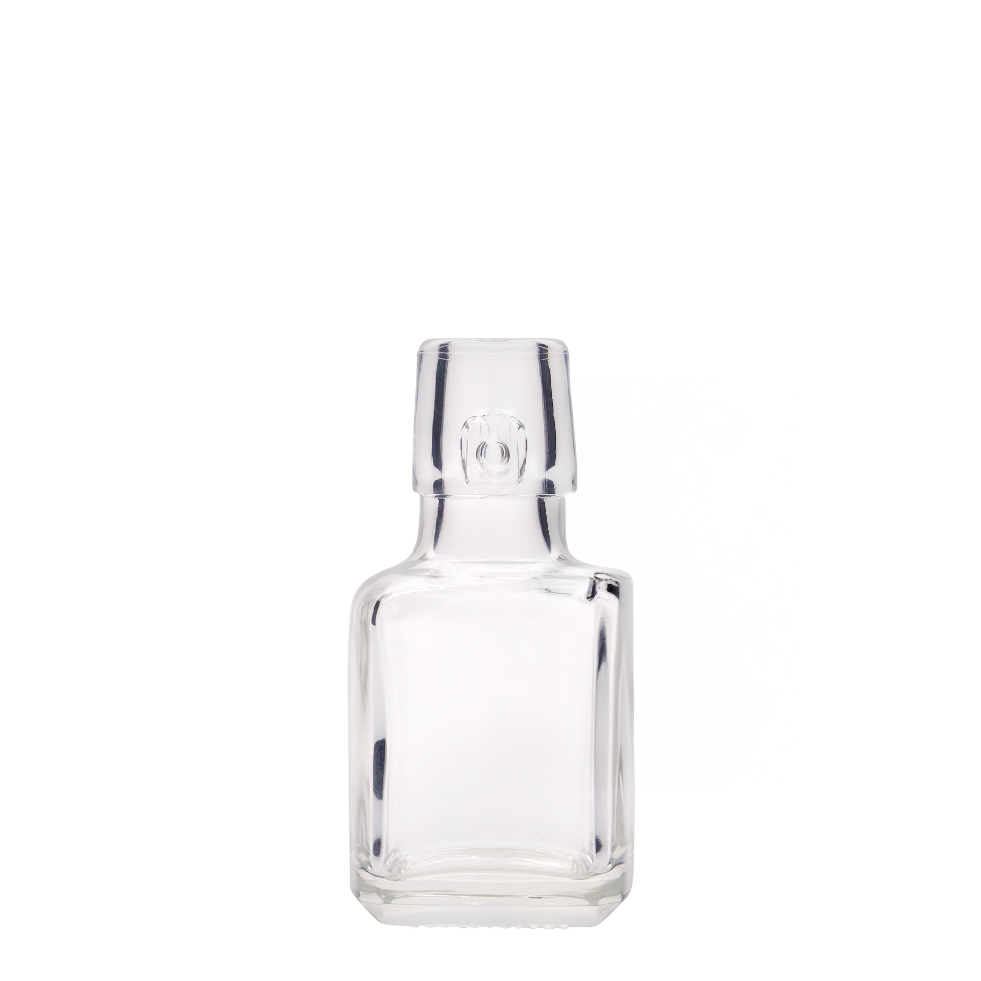 Glazen fles 'Kubica', 100 ml, vierkant, monding: beugelsluiting