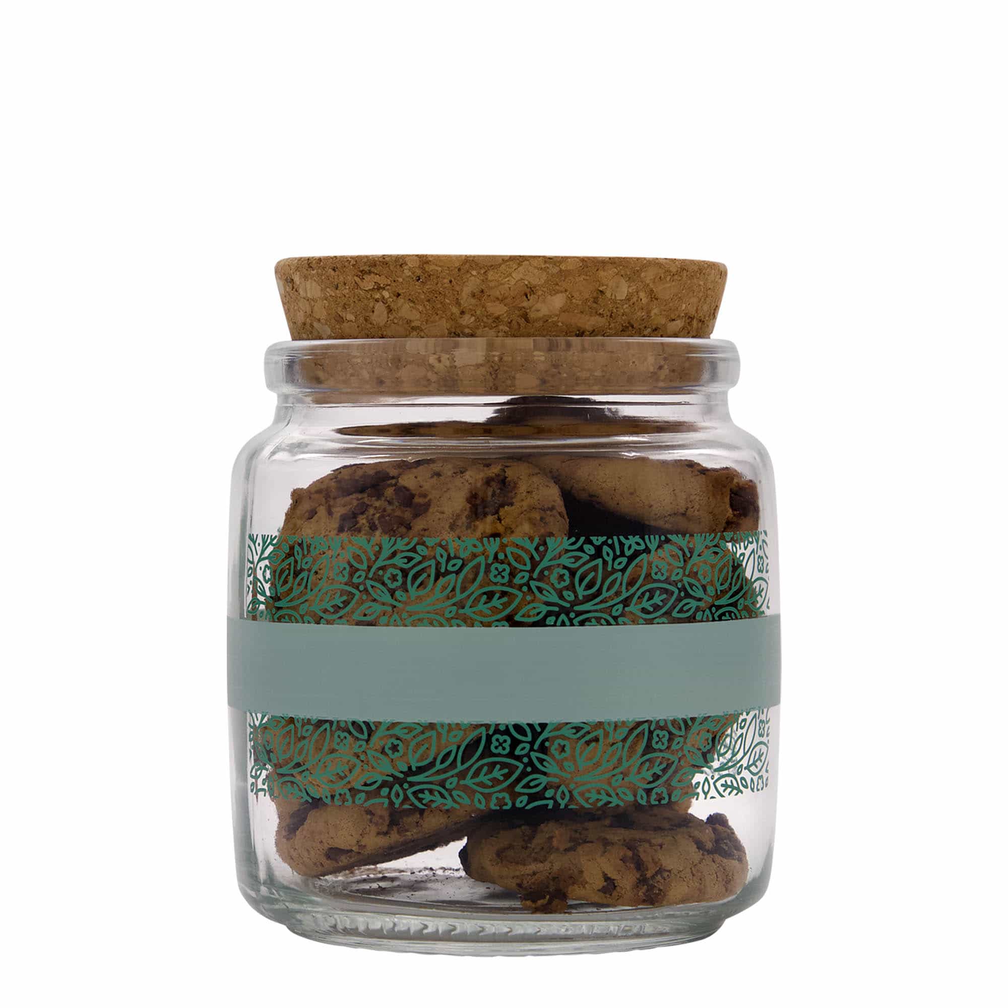 Bocal avec bouchon liège 750 ml 'Giara', motif : naturalmente verde, bouchage: bouchon