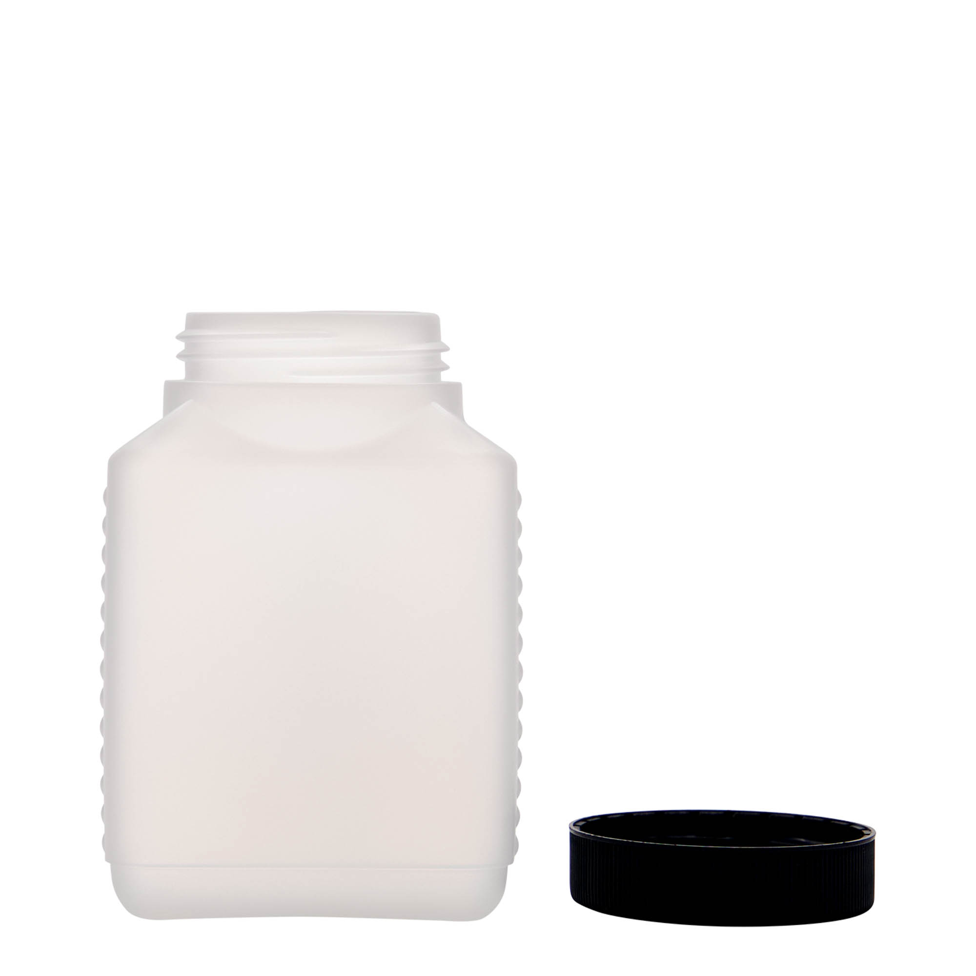 Bouteille à col large 500 ml, rectangulaire, plastique PEHD, nature, bouchage: DIN 60 EPE