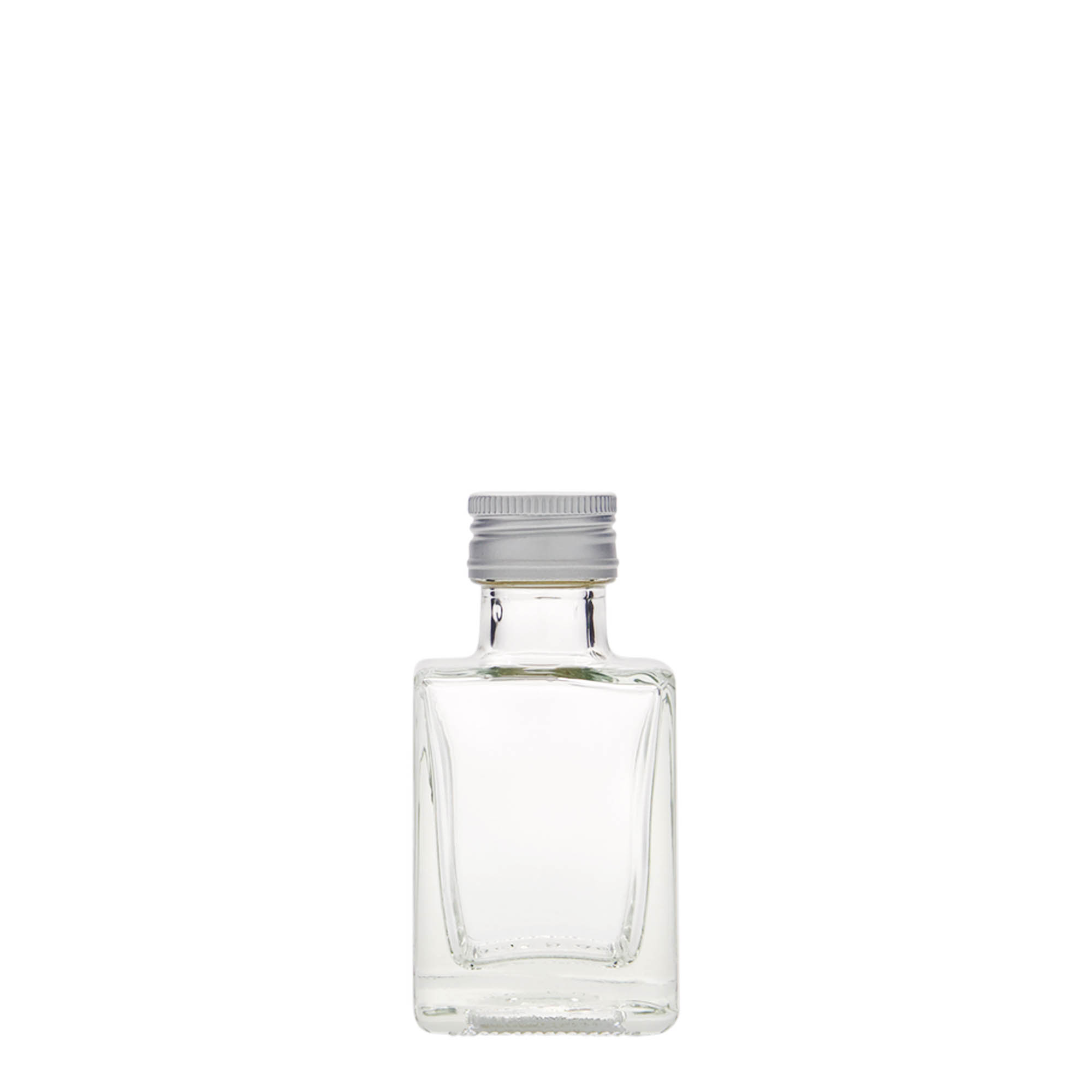 Glazen fles 'Cube', 50 ml, vierkant, monding: PP 24 Glazen fles 'Cube', 50 ml, vierkant, monding: PP 24