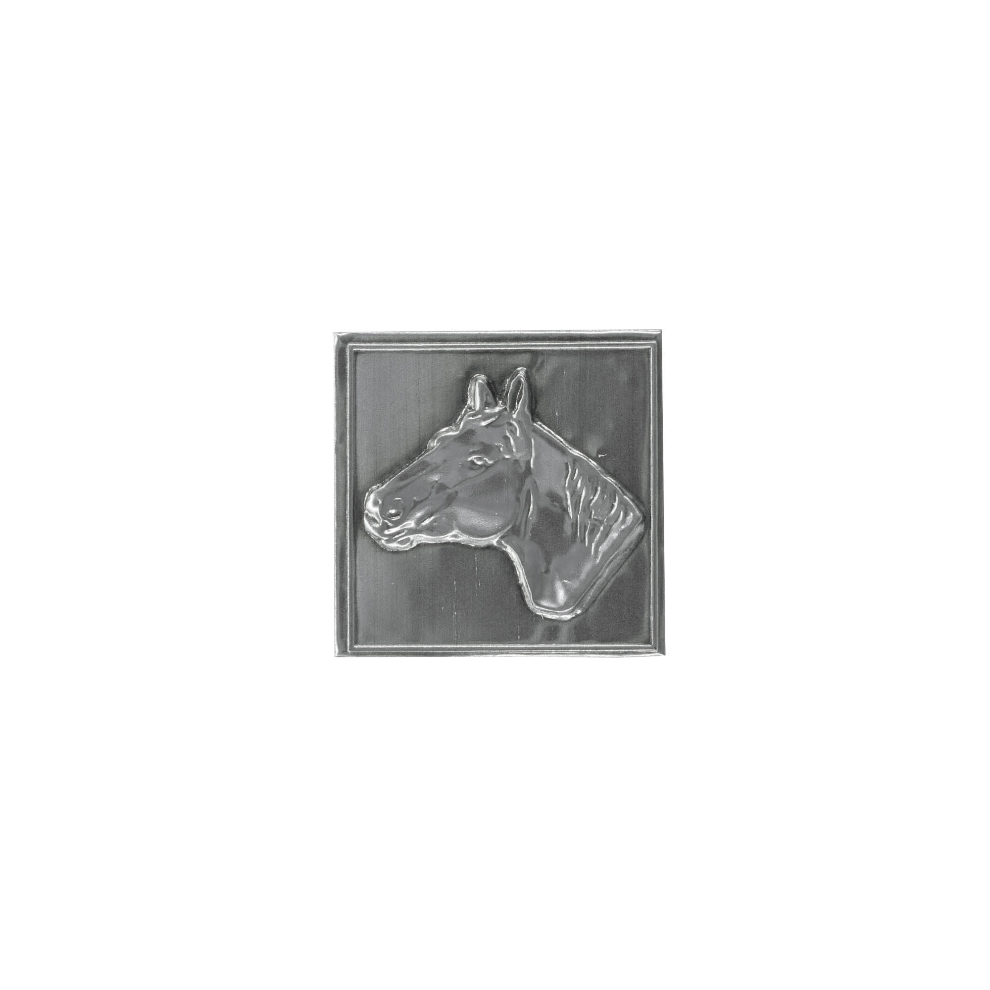 Tinnen etiket 'Paard', vierkant, metaal, zilver Tinnen etiket 'Paard', vierkant, metaal, zilver