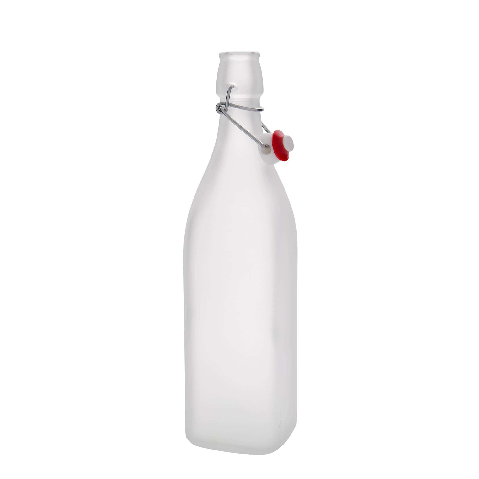 Glazen fles 'Swing', 1.000 ml, vierkant, wit, monding: beugelsluiting Glazen fles 'Swing', 1.000 ml, vierkant, wit, monding: beugelsluiting