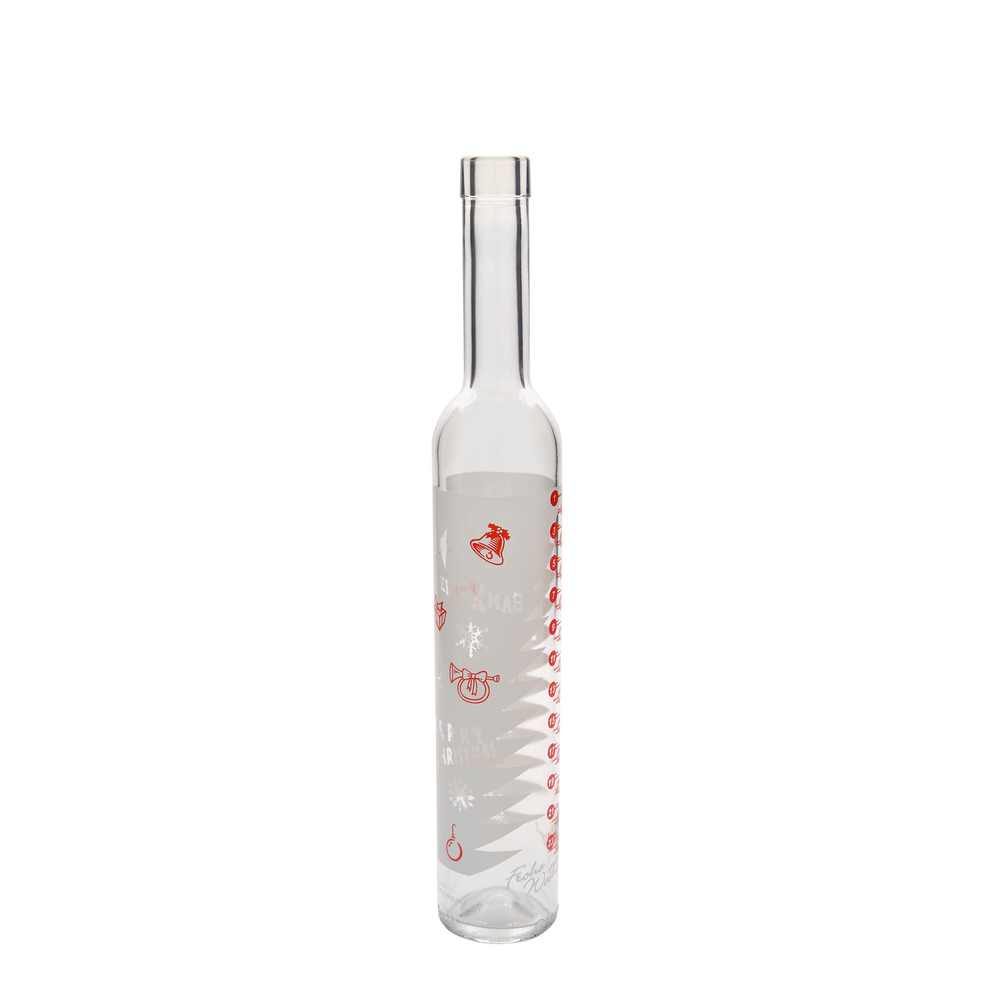 Glazen fles Maximo bedrukt 'Adventskalender', 500 ml, monding: kurk Glazen fles Maximo bedrukt 'Adventskalender', 500 ml, monding: kurk