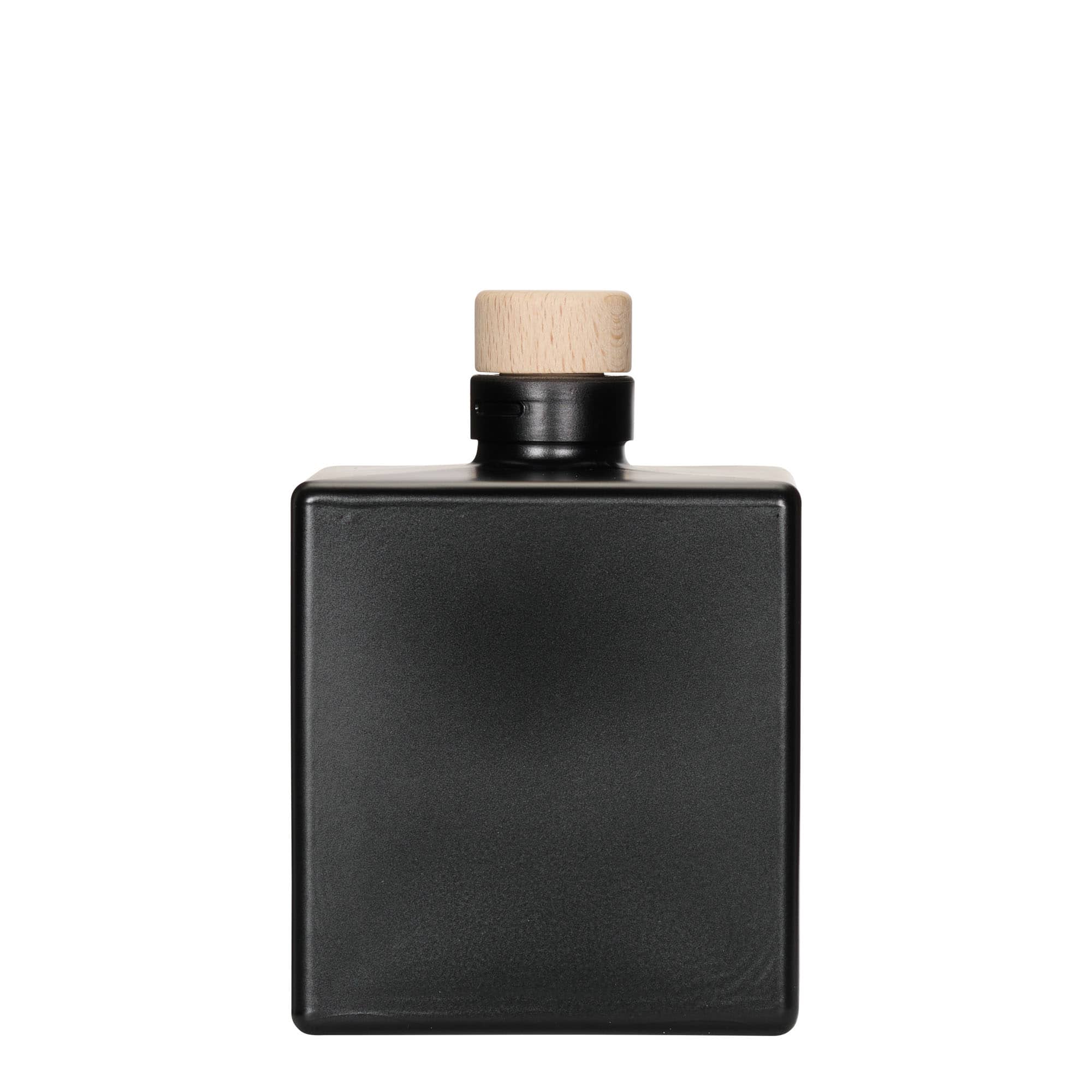 Glazen fles 'Cube', 500 ml, vierkant, zwart, monding: kurk