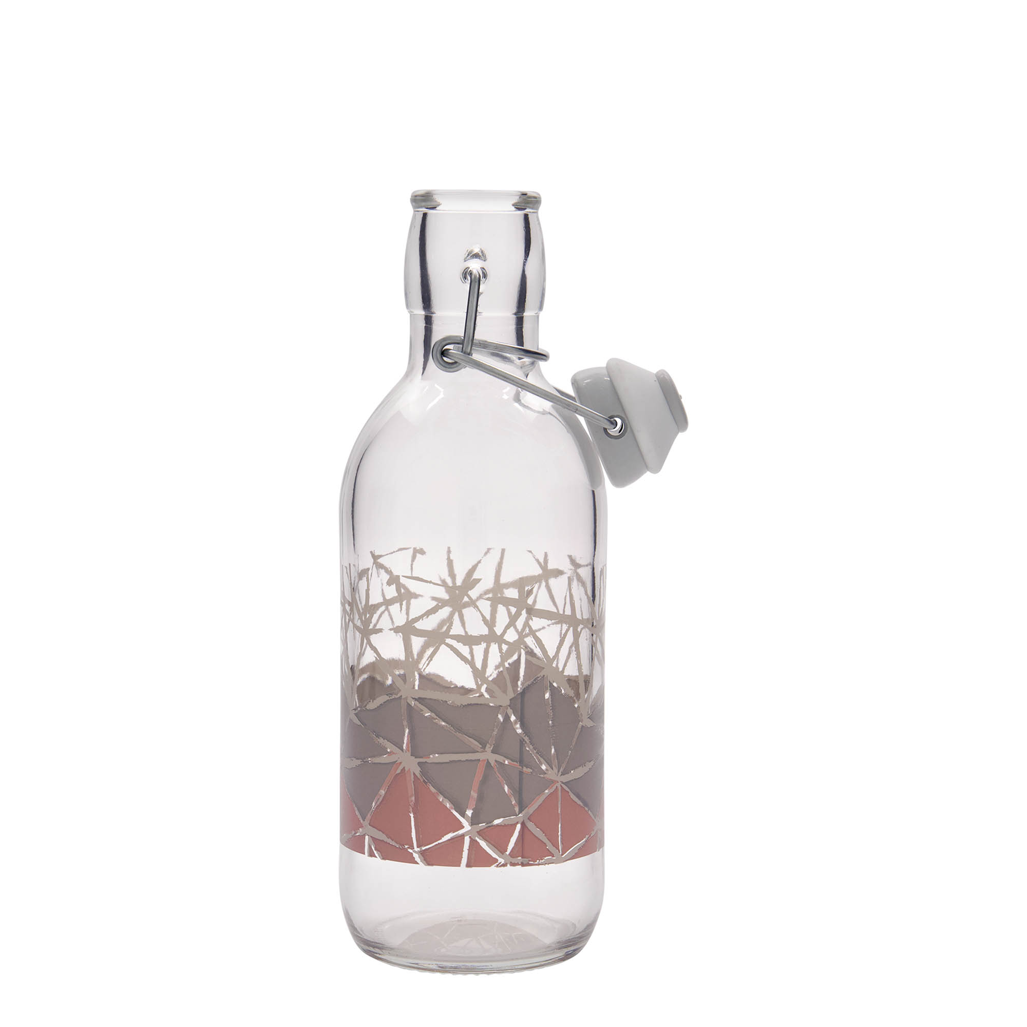 Bouteille en verre 500 ml 'Emilia', motif : manolibera rose, bouchage: bouchon mécanique Bouteille en verre 500 ml 'Emilia', motif : manolibera rose, bouchage: bouchon mécanique
