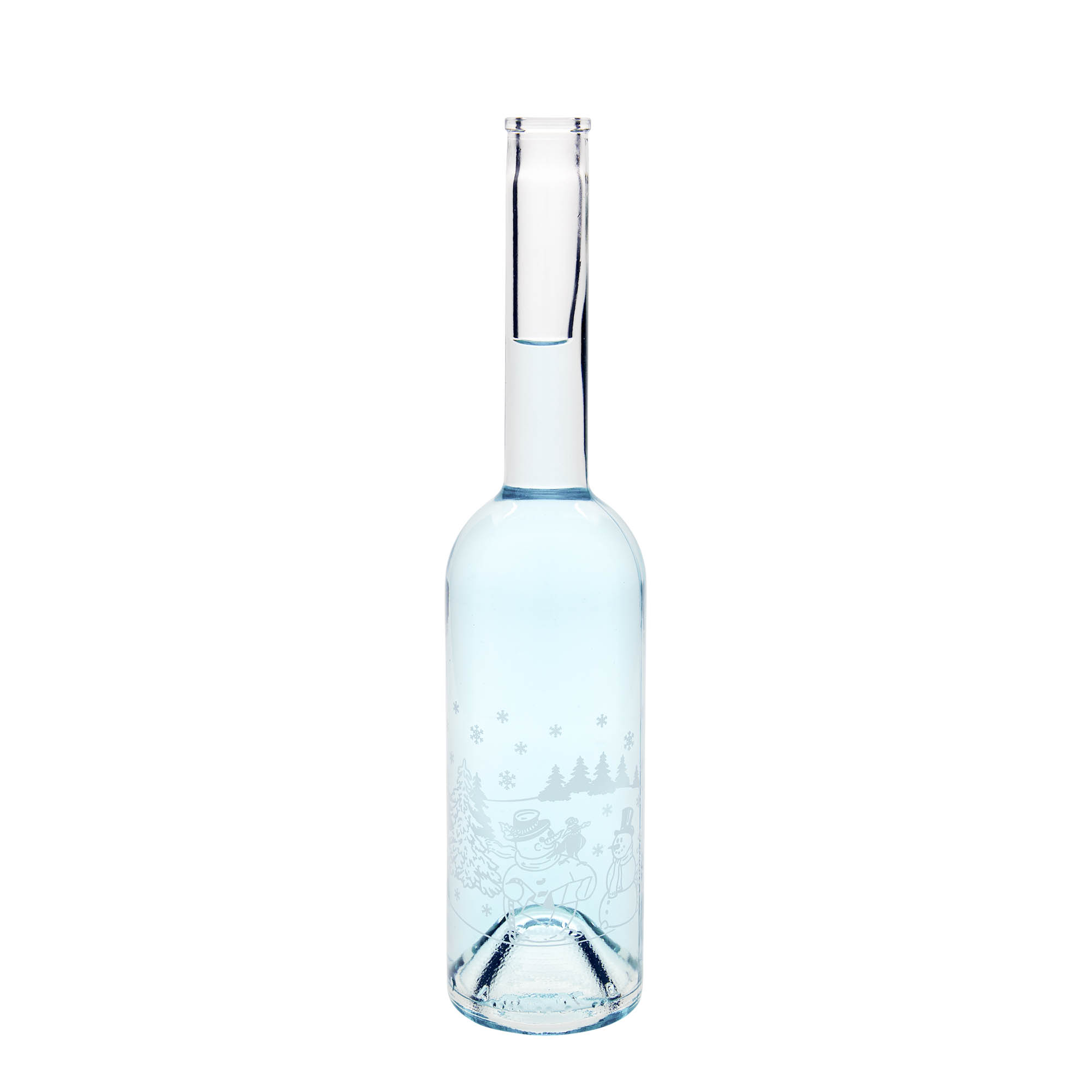 Glazen fles 'Opera', 500 ml, motief: Sneeuwpopfles, monding: kurk Glazen fles 'Opera', 500 ml, motief: Sneeuwpopfles, monding: kurk