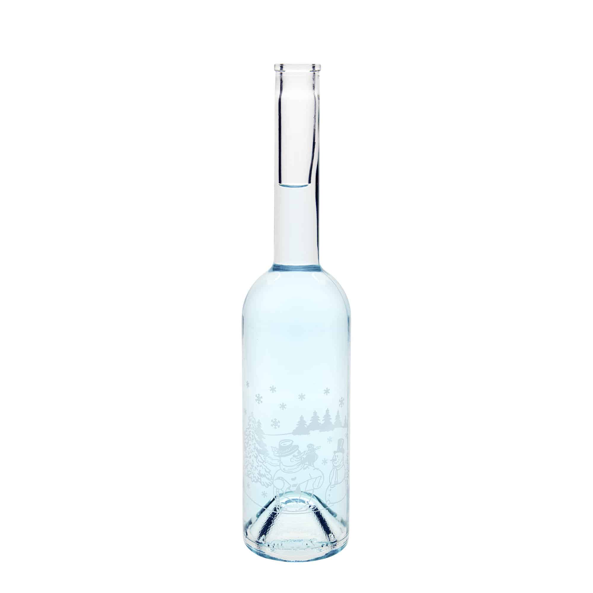 Glazen fles 'Opera', 500 ml, motief: Sneeuwpopfles, monding: kurk Glazen fles 'Opera', 500 ml, motief: Sneeuwpopfles, monding: kurk